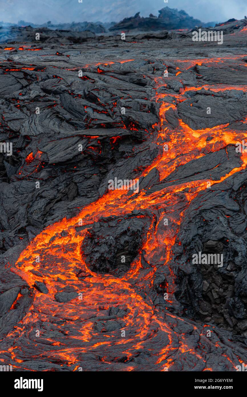 Coulée de lave à Geldingadalir Islande Banque D'Images