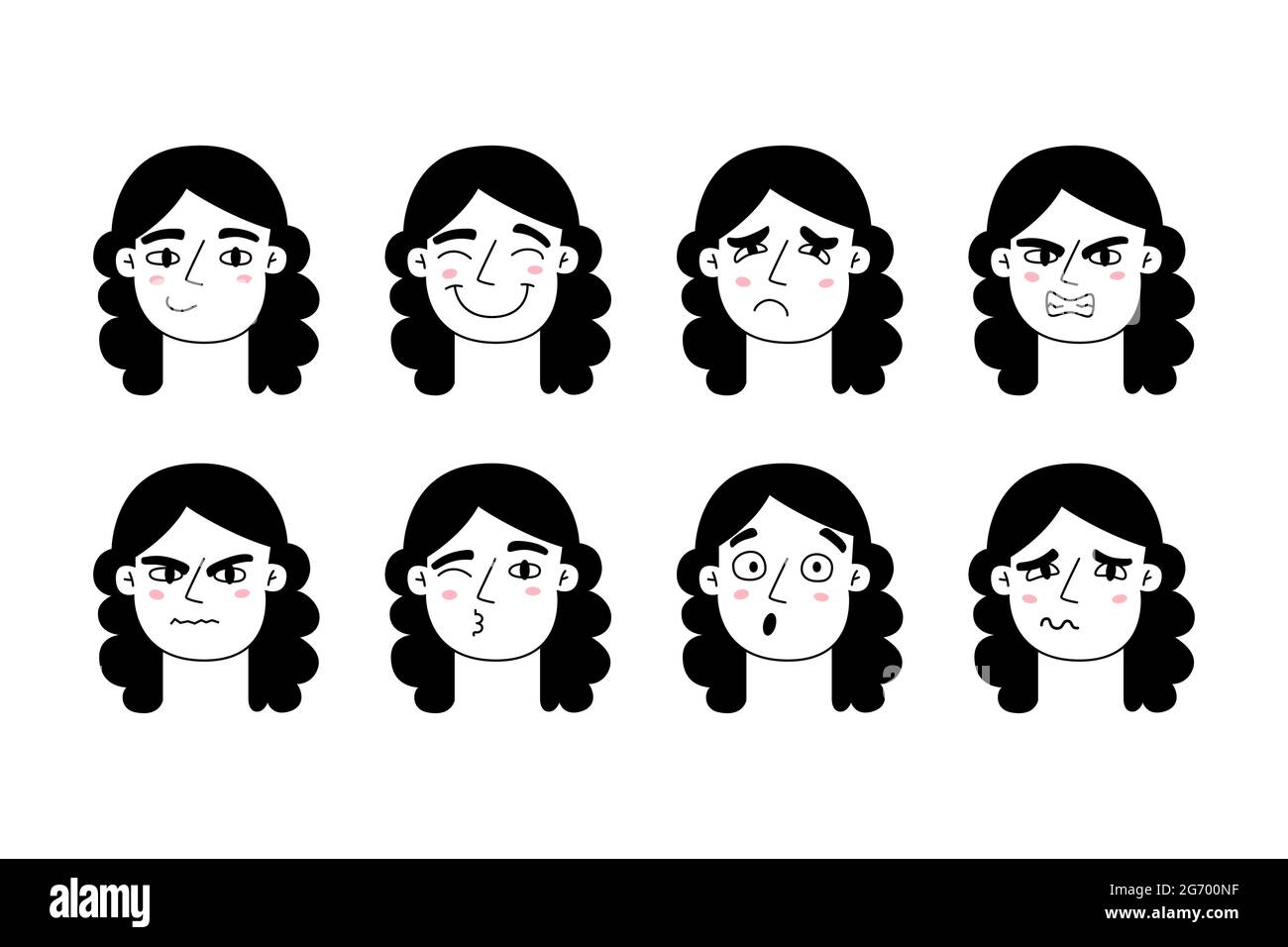 Femme visage expression visage de fille visage expressions faciales Illustration de Vecteur
