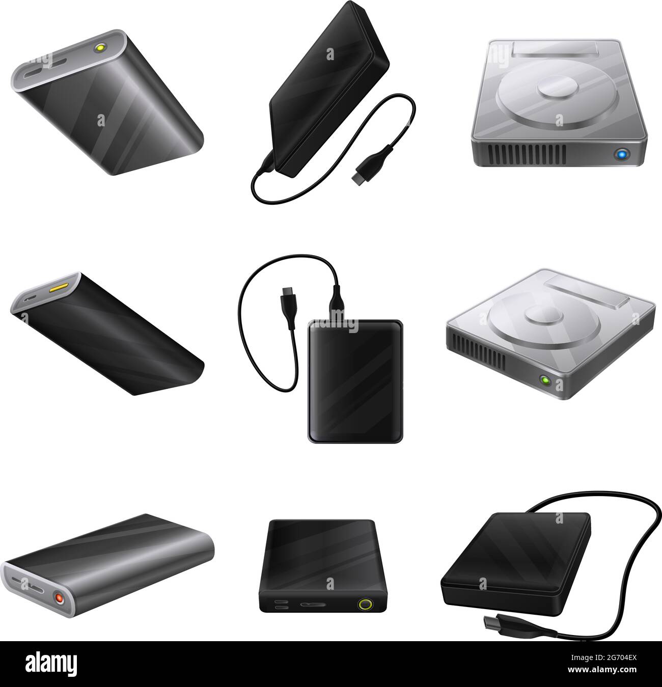 Les icônes du disque dur définissent le vecteur de dessin animé. Externe dur Illustration de Vecteur