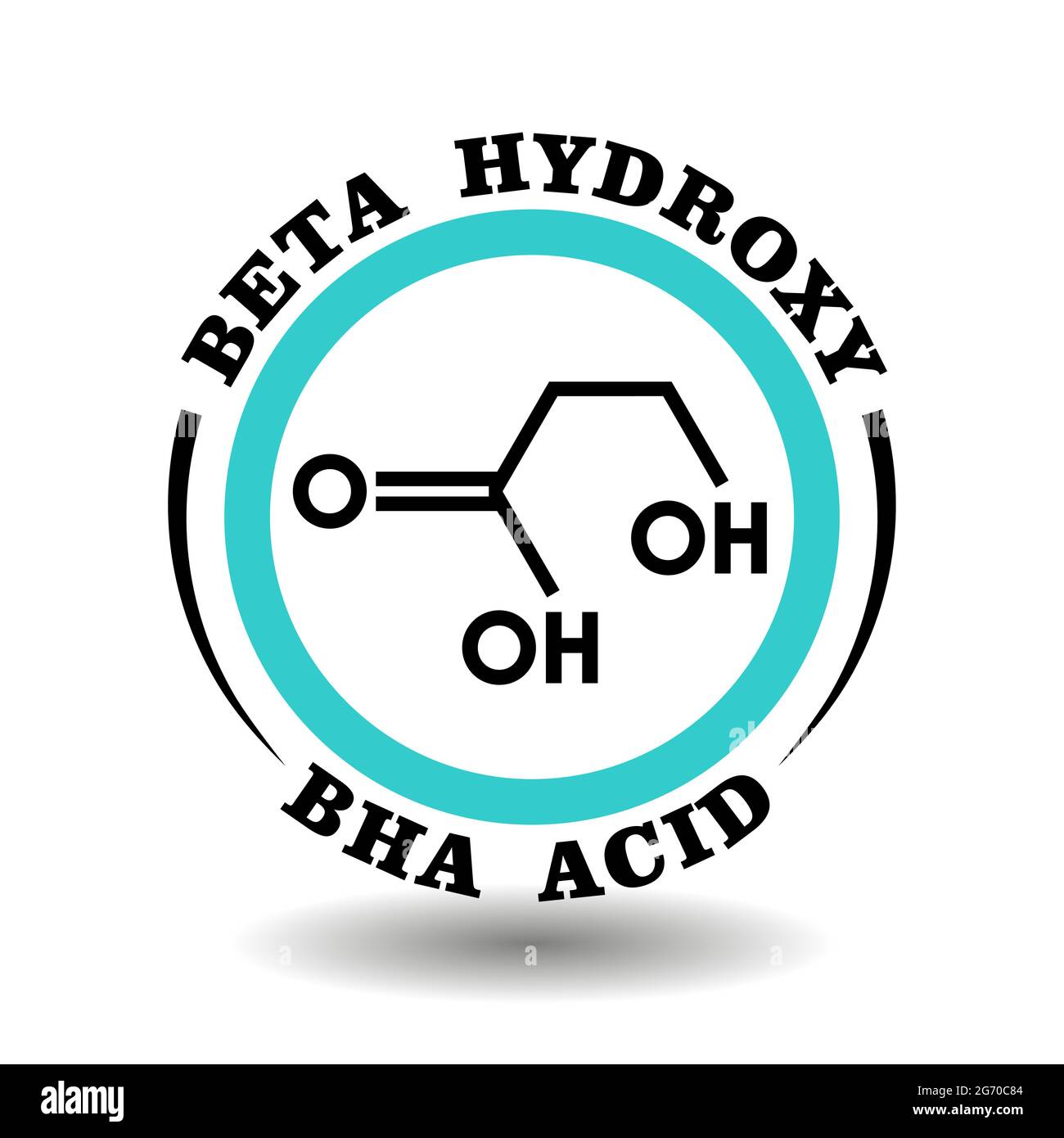 Cercle icône vecteur acide bêta hydroxy avec formule chimique du symbole BHA pour l'emballage des signes de gommage exfoliant cosmétiques, étiquettes de peau pelable produ Illustration de Vecteur