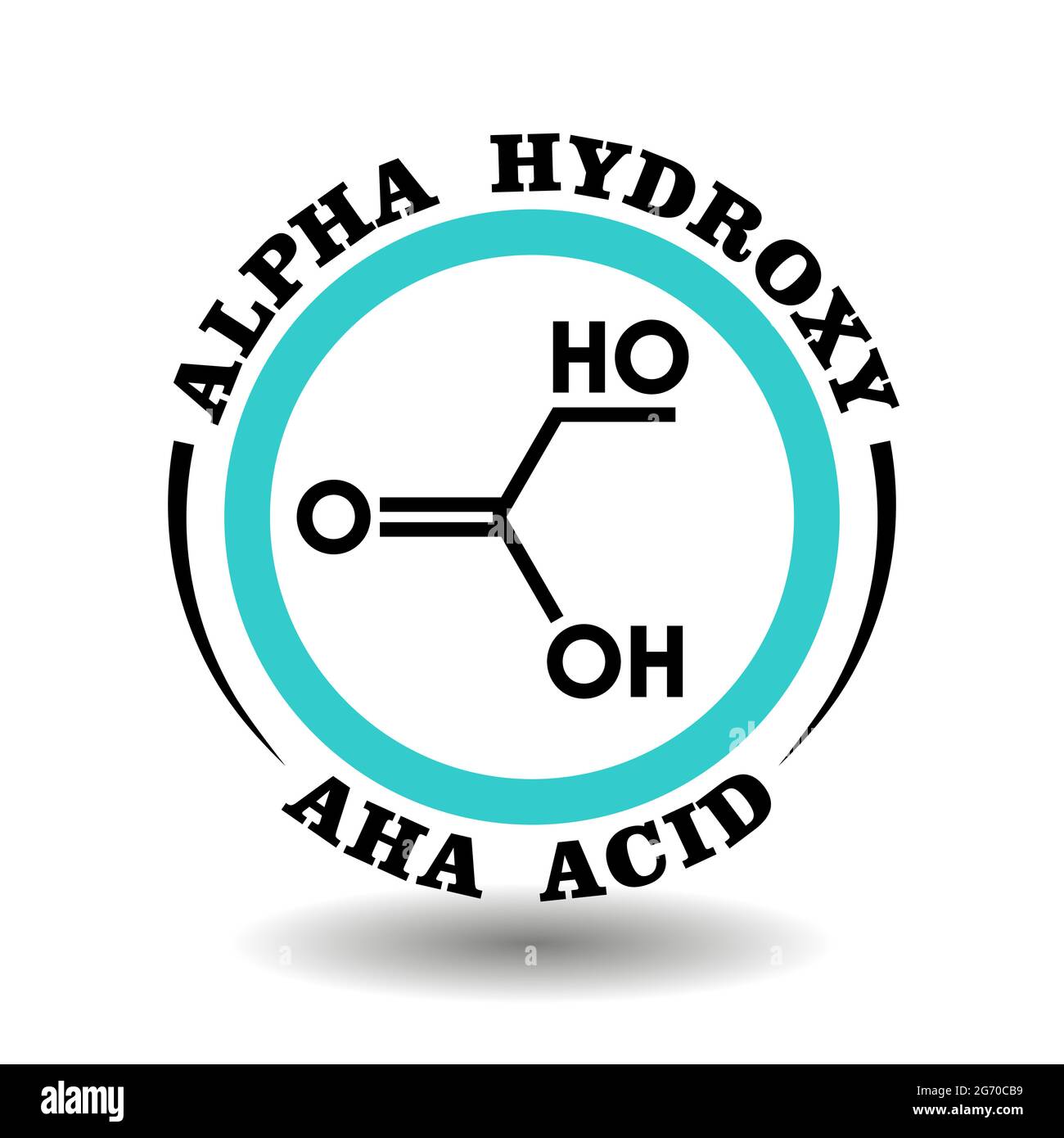 Cercle icône vecteur acide alpha hydroxy avec formule chimique du symbole AHA pour l'emballage des signes de gommage exfoliant cosmétiques, étiquettes de peau pelable prod Illustration de Vecteur