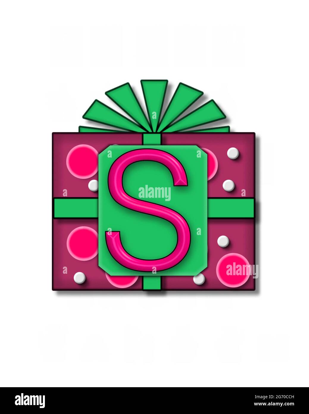 La lettre S, dans l'ensemble de lettres « Gift Packaged », est affichée sur  une boîte cadeau colorée, avec un noeud et des pois Photo Stock - Alamy