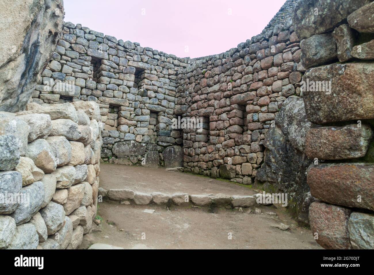 Temple du Condor aux ruines de Machu Picchu, Pérou Banque D'Images