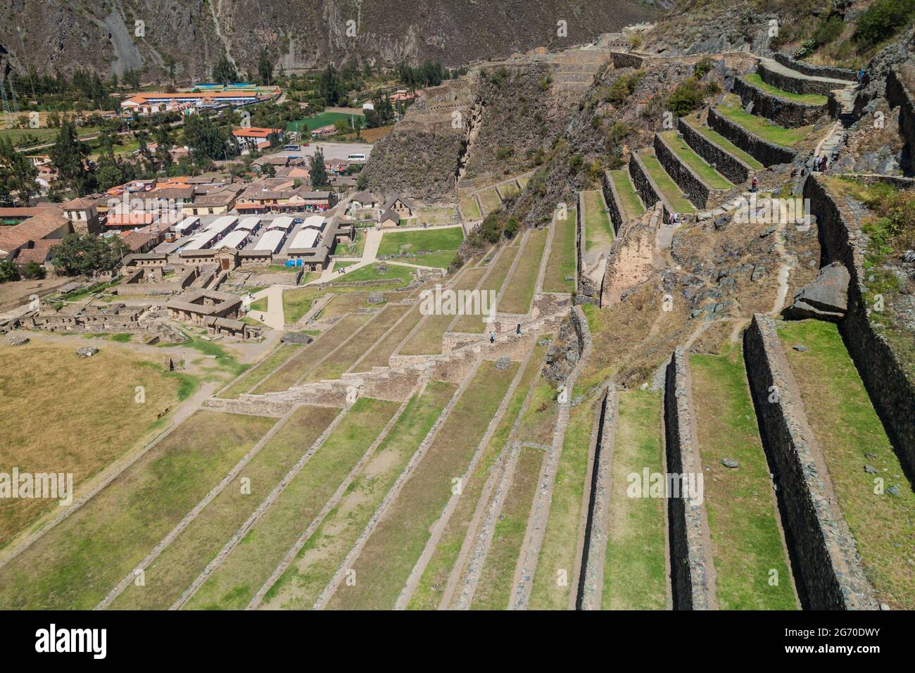 Les terrasses agricoles de l'Inca à Ollantaytambo, Pérou Banque D'Images