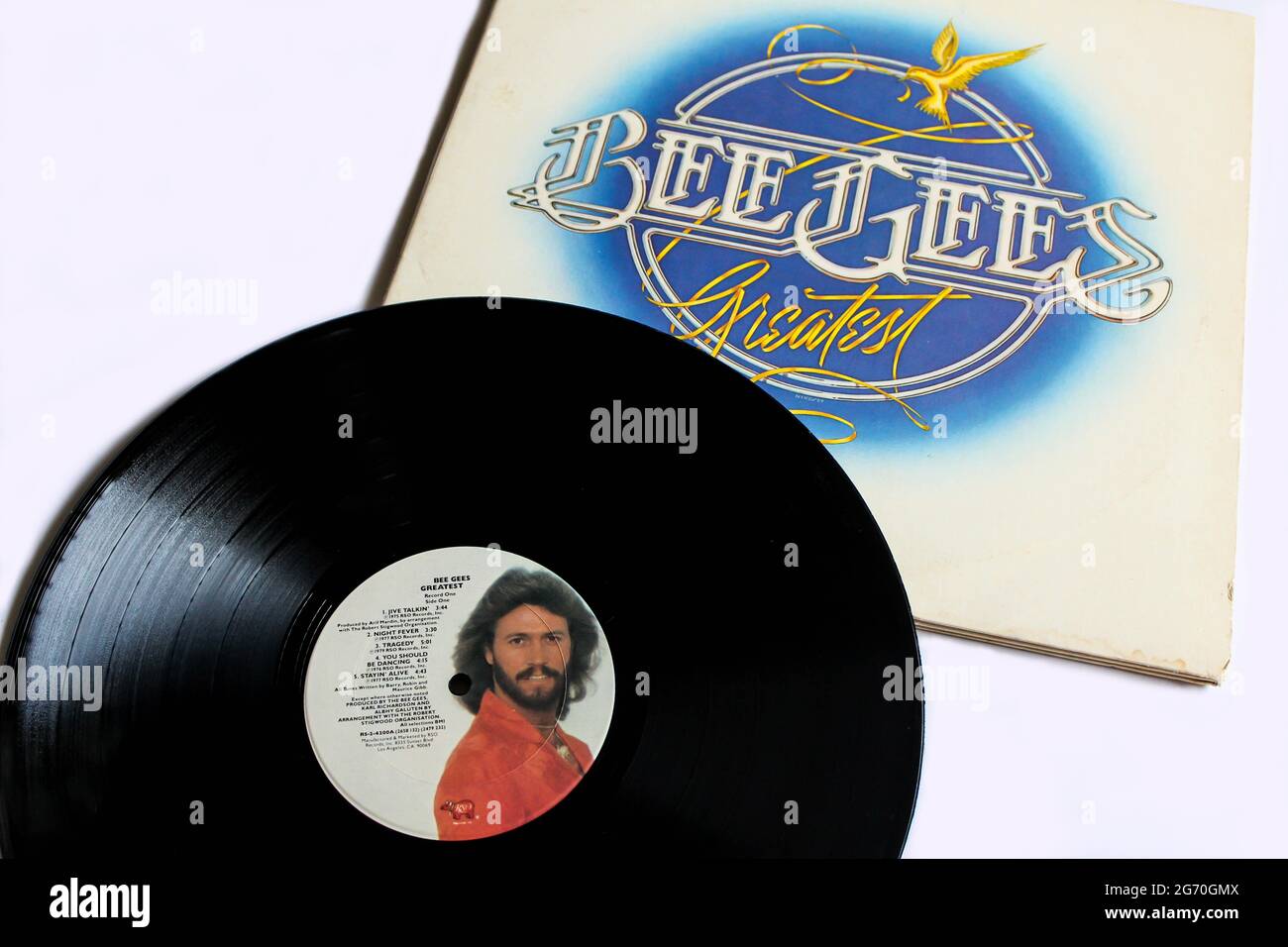 Disco and Soul artistes, l'album musical Bee Gees sur disque vinyle LP. Intitulé: La couverture de l'album Bee Gees Greatest Banque D'Images