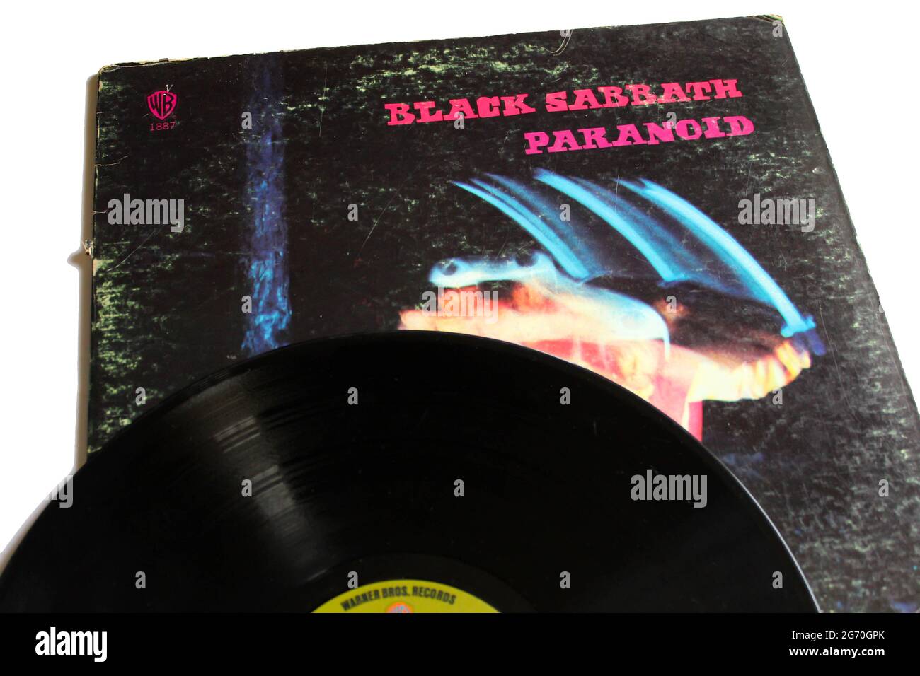 Paranoid est le deuxième album studio du groupe de rock anglais Heavy Metal Black Sabbath. Couverture de l'album Banque D'Images