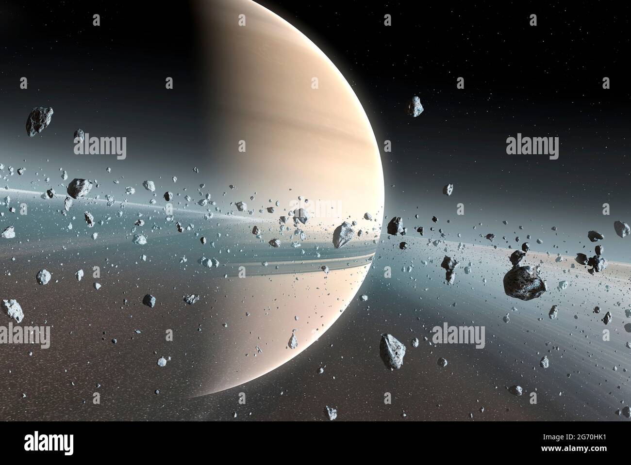 Une vue de l'intérieur des anneaux de Saturn. Banque D'Images