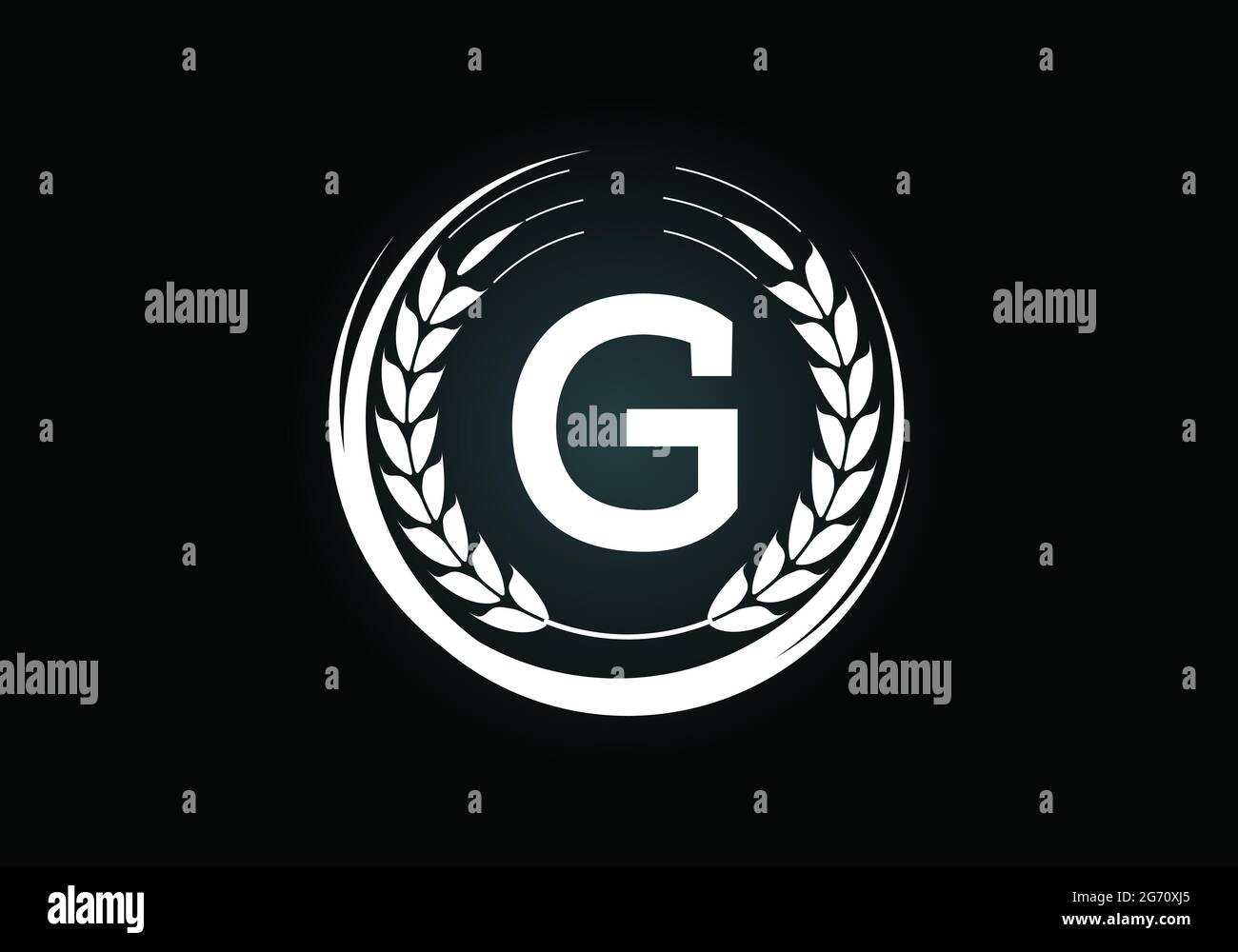 Lettre G initiale avec couronne à oreilles de blé. Concept de design du logo de l'agriculture biologique. Modèle vectoriel de conception de logo Agriculture. Illustration de Vecteur