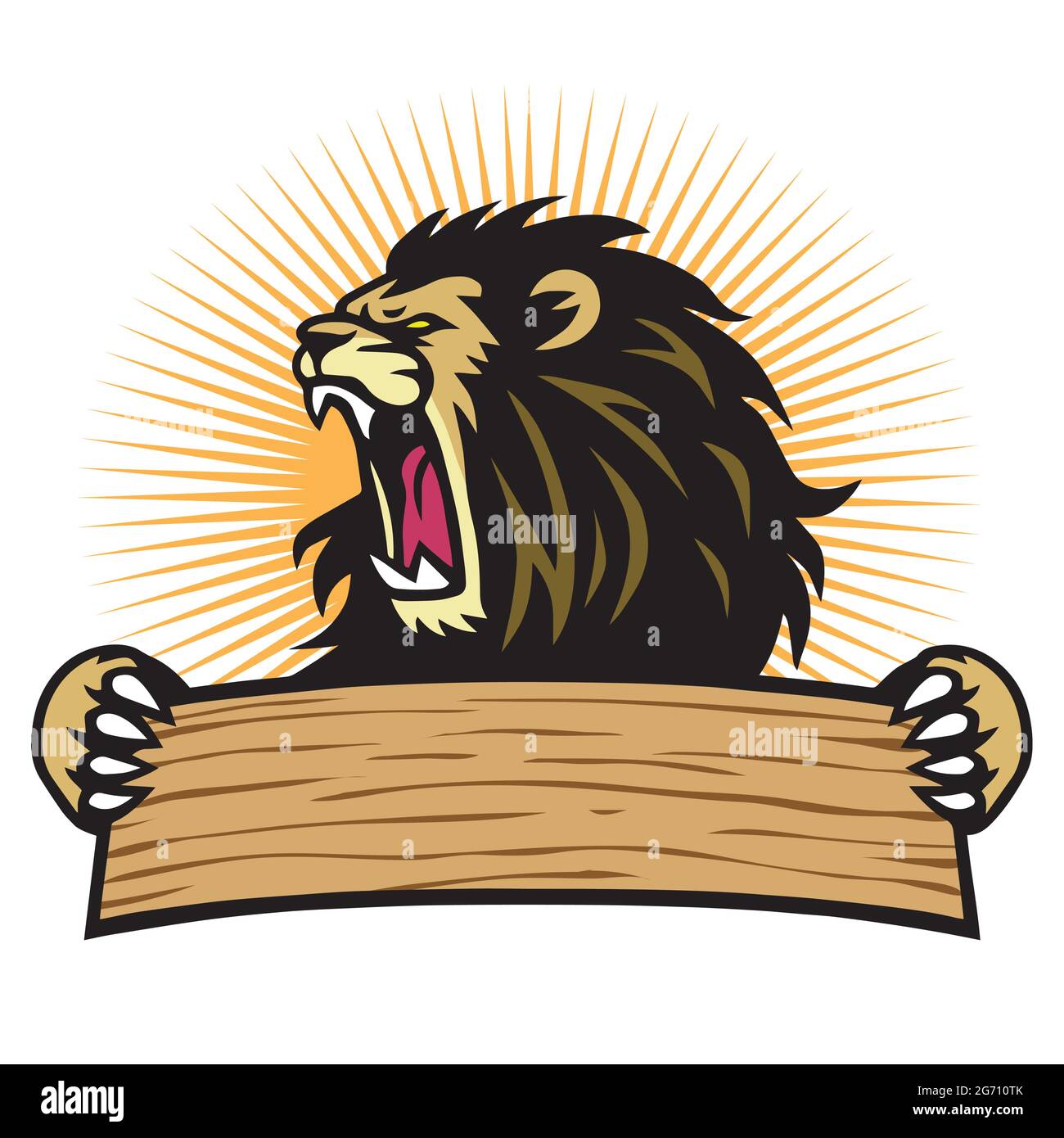 Modèle vectoriel de bannière vierge avec logo de la mascotte de sport Lion Roaring Illustration de Vecteur