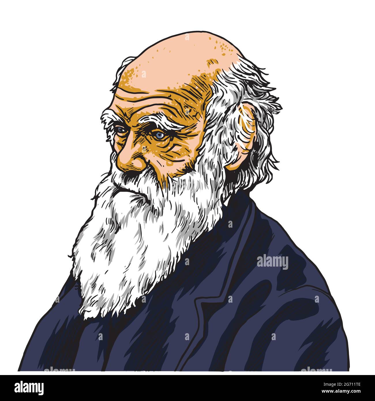 Charles Darwin caricature de dessin animé Illustration portrait. 27 janvier 2019 Illustration de Vecteur
