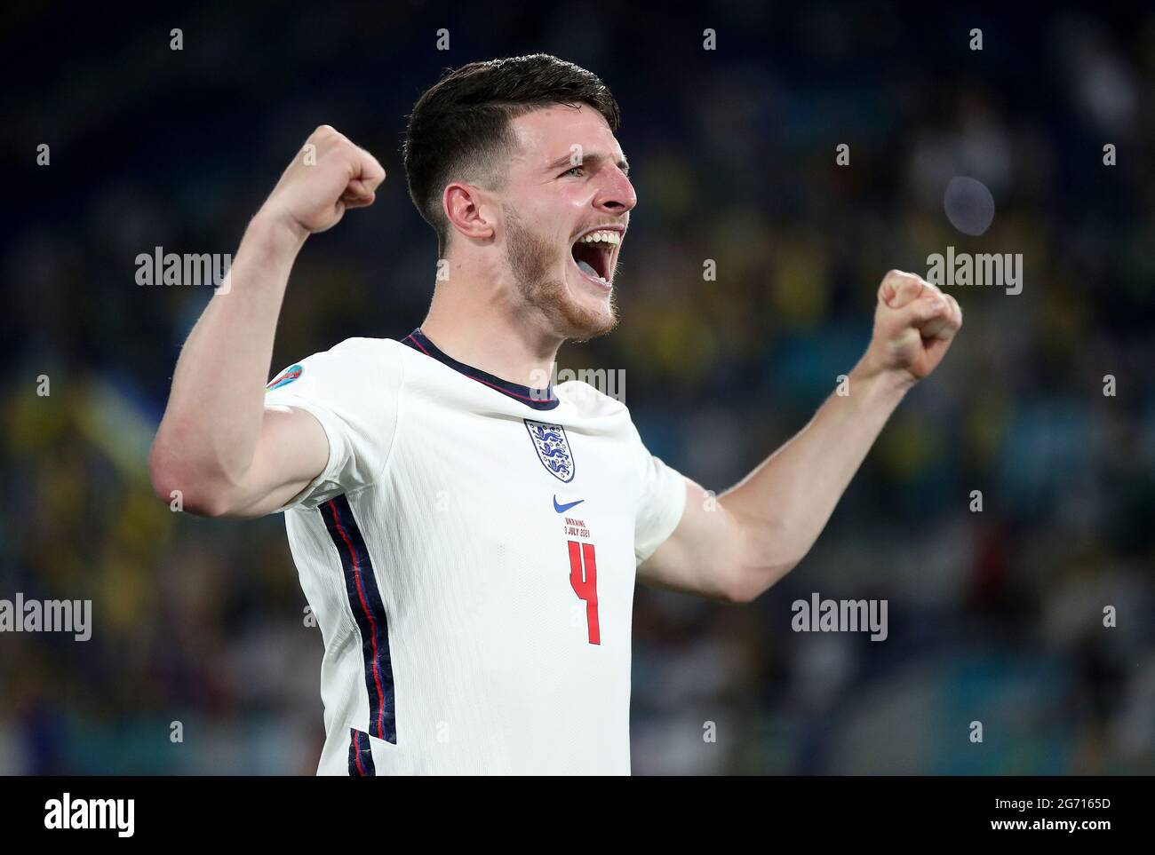 Photo du dossier datée du 3/7/2021 de Declan Rice. L'ancienne école de football d'Angleterre pourrait nommer un pavillon sportif après lui si l'équipe nationale triomphait à l'Euro 2020. Chris Rhodes, directeur de la Gray court School à Ham, dans le sud-ouest de Londres, où a assisté le milieu de terrain, a déclaré que Rice a été le « père fondateur » de la réussite sportive à l'école et une source d'inspiration pour les élèves. Date de publication : samedi 10 juillet 2021. Banque D'Images