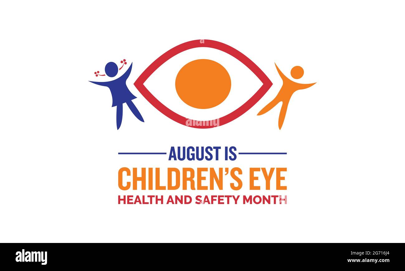 Bannière, affiche, carte et modèle de sensibilisation aux antécédents du mois de la santé et de la sécurité des yeux des enfants. Sensibiliser les enfants à la vision et à la santé oculaire. Illustration de Vecteur