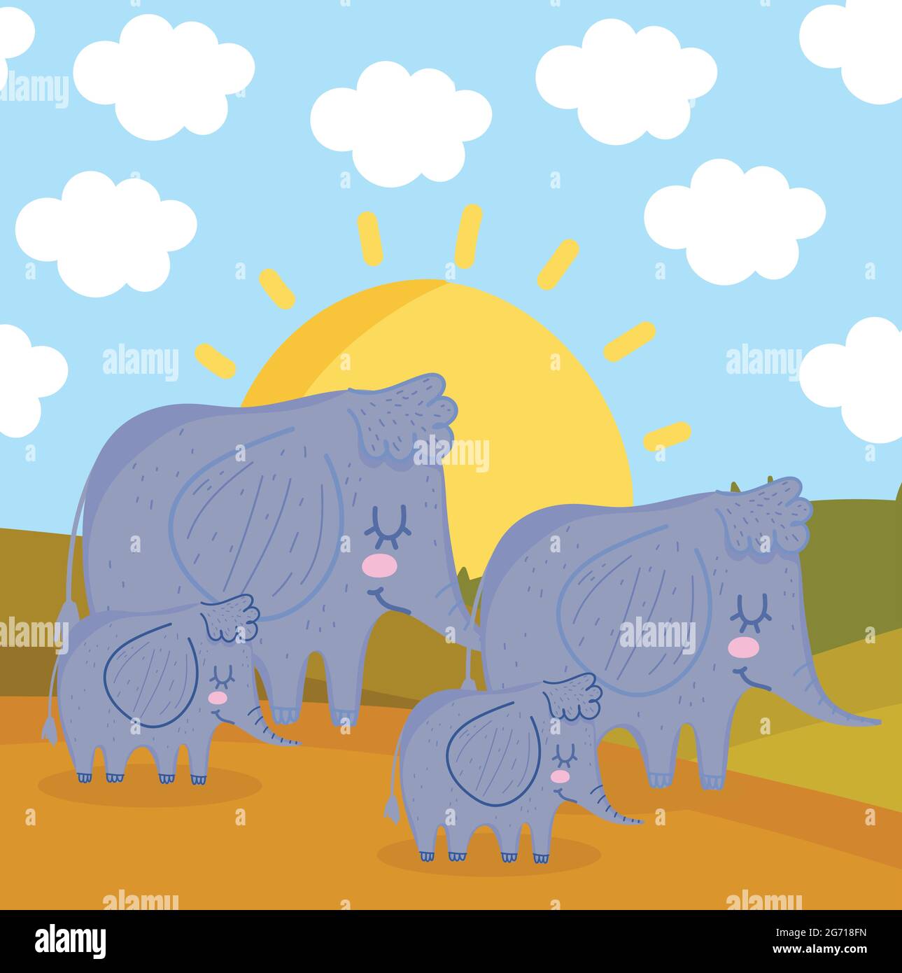 troupeau d'éléphants dessin animé Illustration de Vecteur