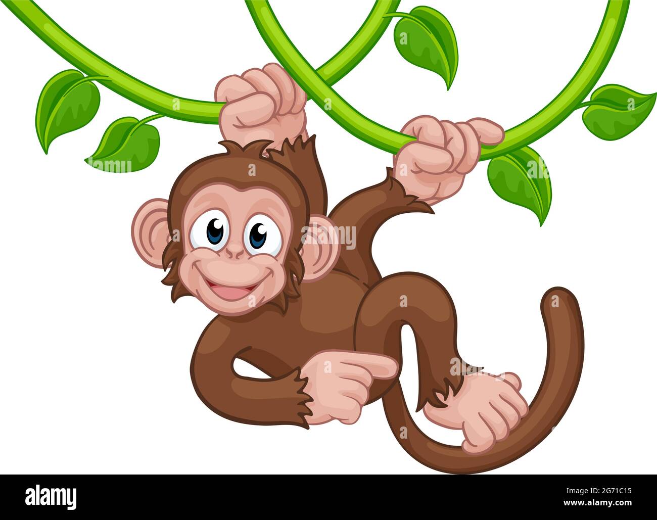 Monkey chantant sur Jungle Vines Pointing Cartoon Illustration de Vecteur