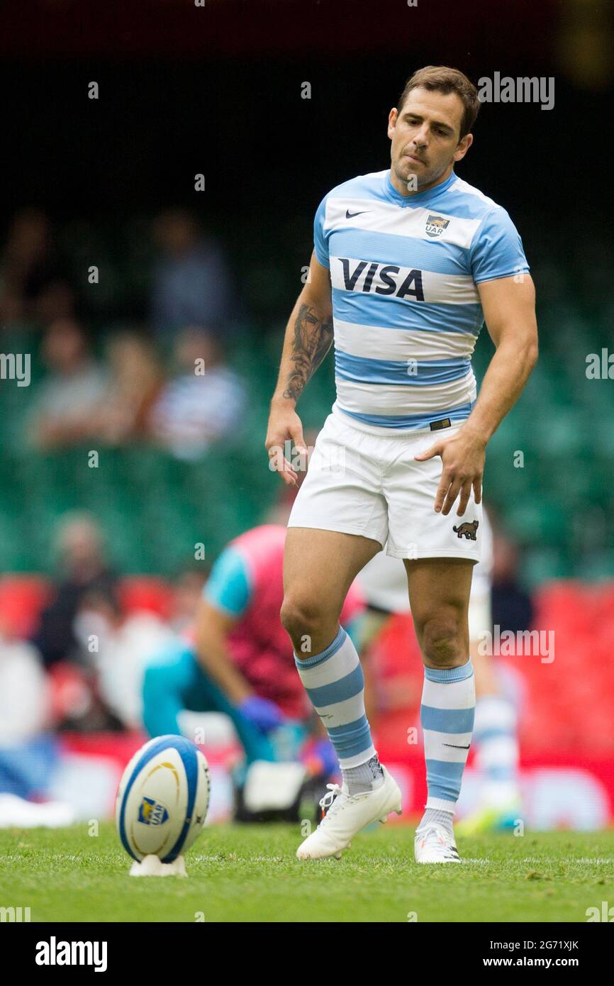 Cardiff, Royaume-Uni. 10 juillet : Matias Moroni (Argentine) contrôle le ballon lors du match international d'été 2021 entre le pays de Galles et l'Argentine au stade de la Principauté. Banque D'Images