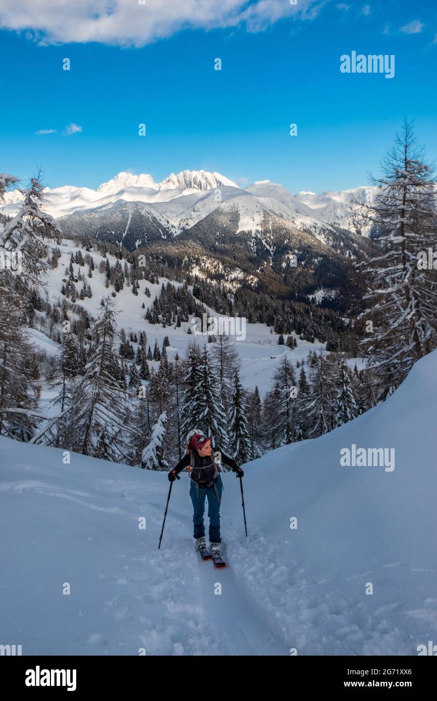 Sur le mont Zoncolan, les alpes carniques après une grosse chute de neige. Province d'Udine, région de Friuli-Venezia Giulia, Italie Banque D'Images