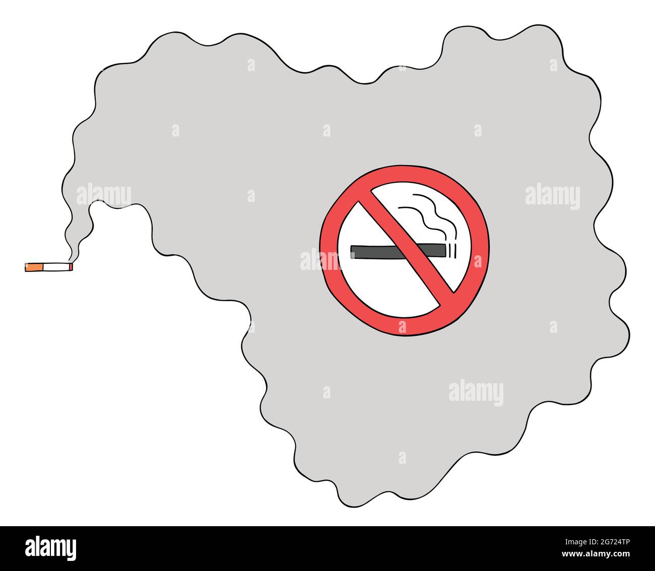 Caricature fumer la cigarette dans un endroit non fumeur, illustration vectorielle. Contours colorés et noirs. Illustration de Vecteur
