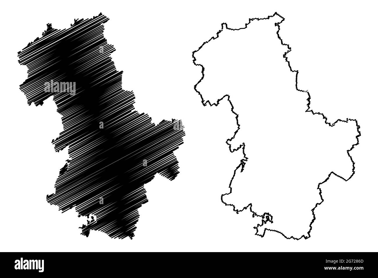 District de Duren (République fédérale d'Allemagne, État de Rhénanie-du-Nord-Westphalie, région de NRW, Cologne) carte illustration vectorielle, scribble sketch carte Duren Illustration de Vecteur