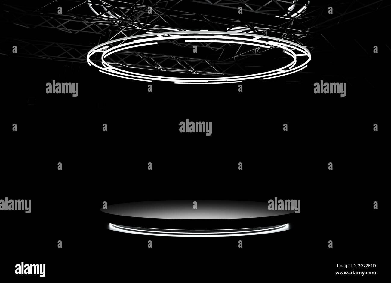 Podium noir avec lumières. Socle rond, plate-forme vide lumineuse au sol. illustration 3d Banque D'Images