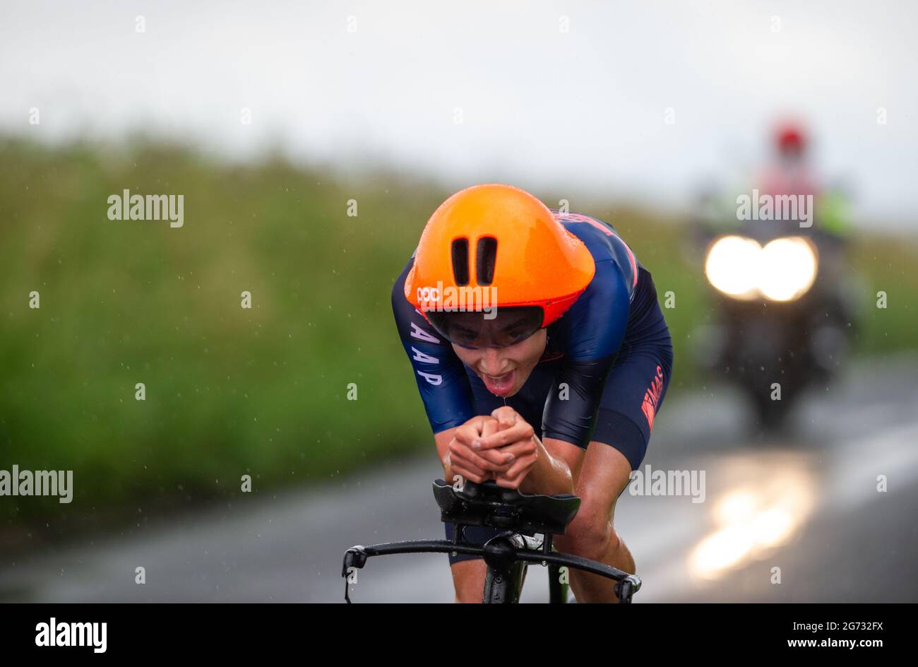 Pewsey, Angleterre. 10 juillet 2021. Finlay Pickering, Fensham Howes - MAS Design sur le chemin de la victoire aux Championnats nationaux juniors de cyclisme britanniques. Credit: David Partridge/Alamy Live News Banque D'Images
