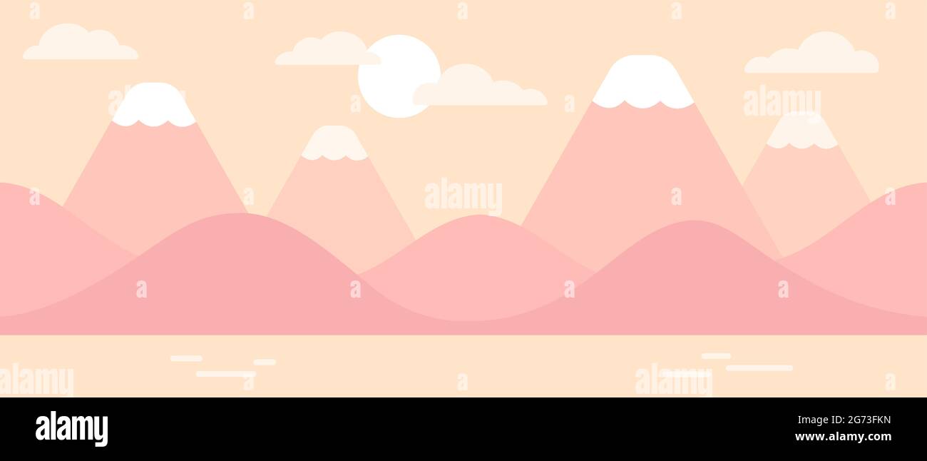 Paysage de montagne et de côte de colline dans les couleurs rose pastel lever de soleil. Conception simple à vecteur plat, illustration d'arrière-plan transparente. Illustration de Vecteur