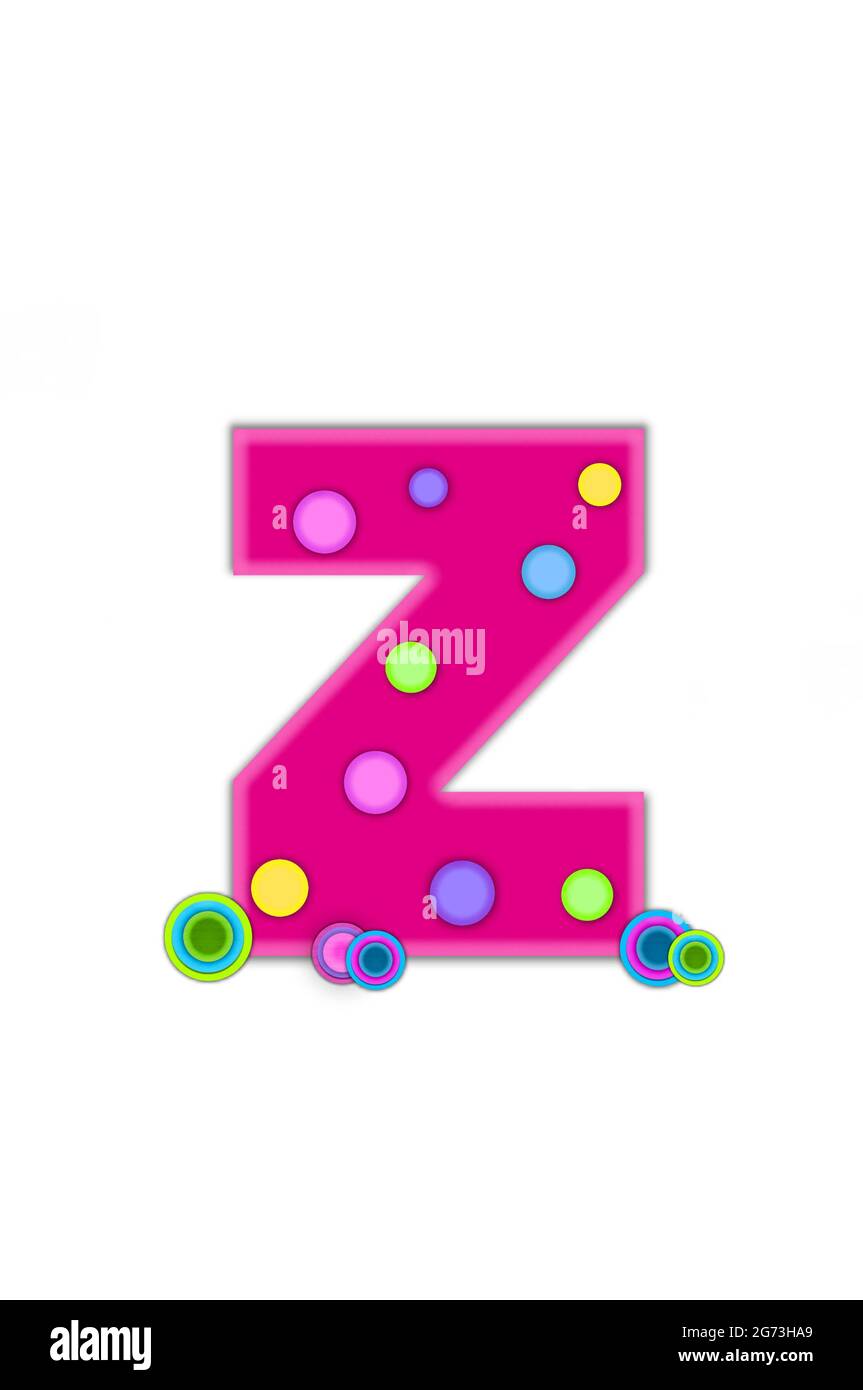 La lettre Z, dans les points de l'alphabet, est rose vif avec un contour rose clair. La lettre comporte des points de couleur dispersés sur toute la surface. circl multicolore Banque D'Images