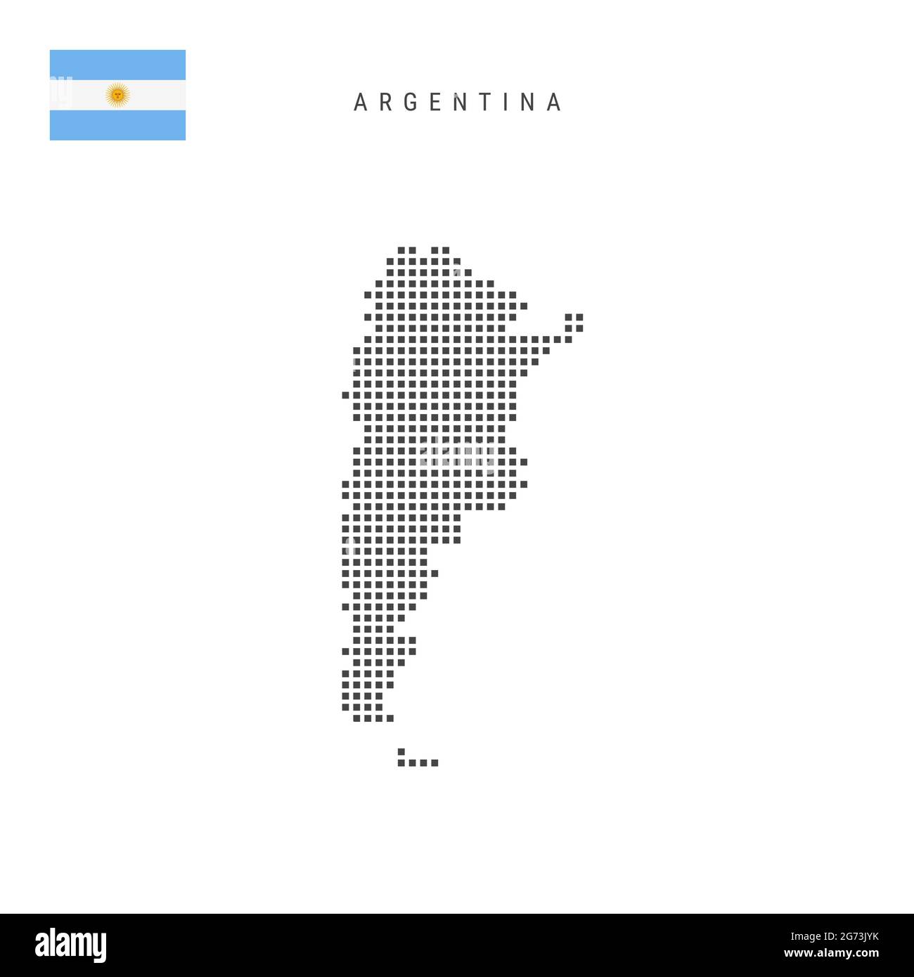 Carte de motif à points carrés de l'Argentine. Carte de pixels en pointillés argentins avec drapeau national isolé sur fond blanc. Illustration vectorielle. Illustration de Vecteur