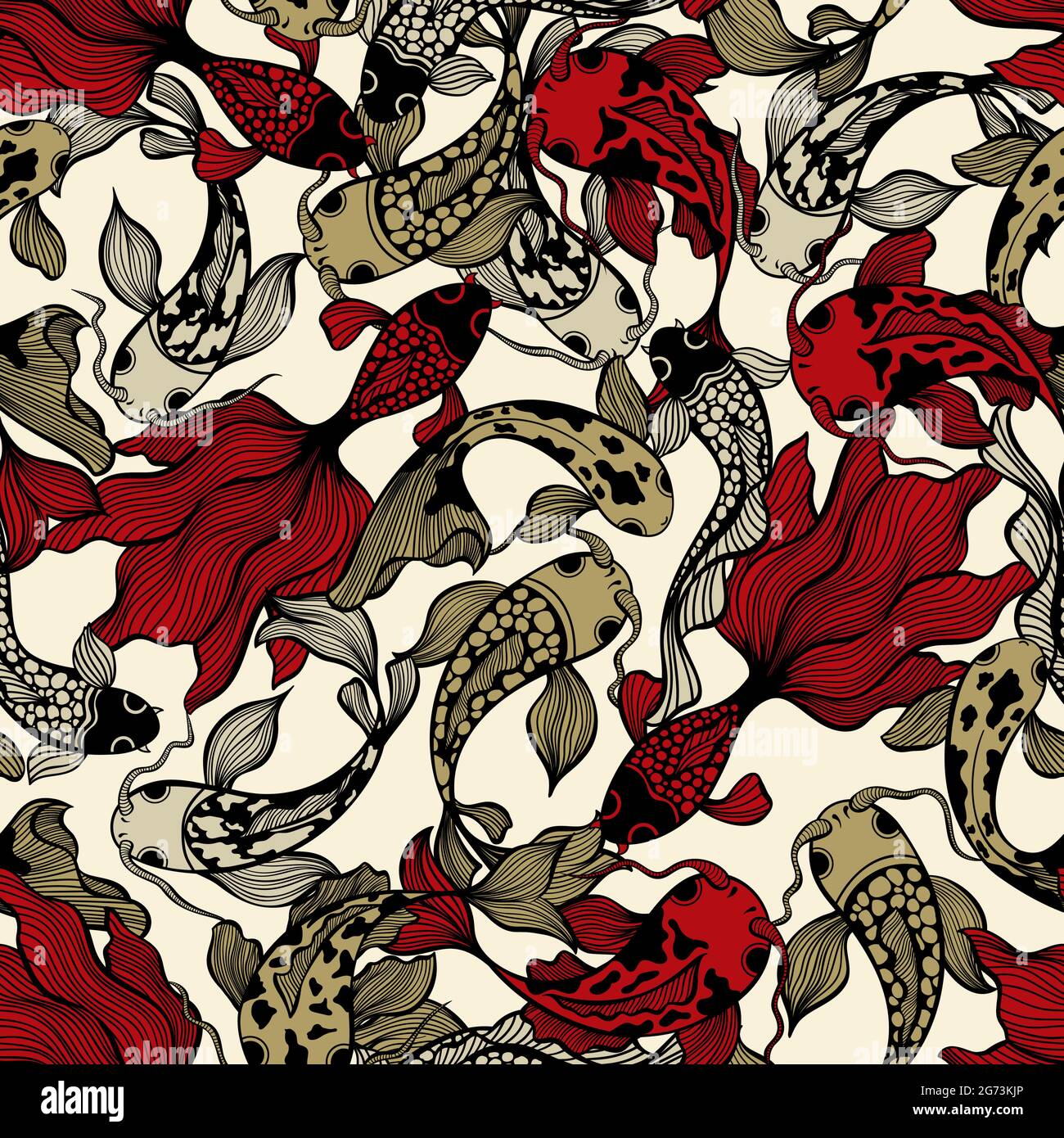 Motif moderne japonais à motif vectoriel de poissons Koi pour textile Illustration de Vecteur