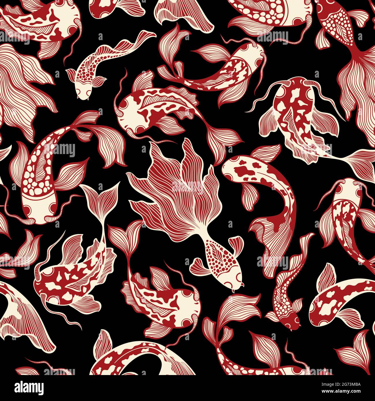 Motif sans couture japonais Koi Fish Vector sur le noir pour textile textile Illustration de Vecteur