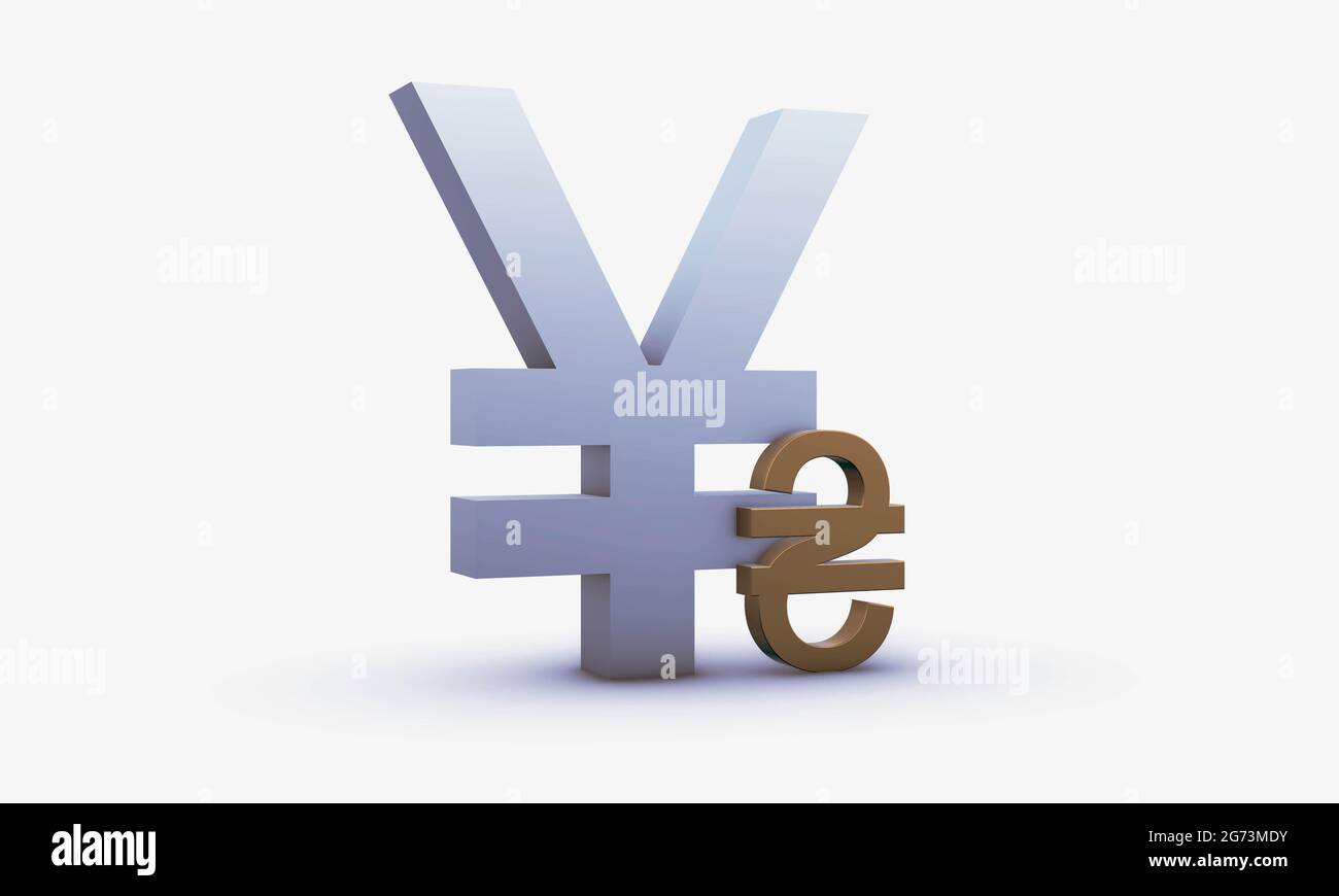 Cote de change du yuan chinois et du hryvna ukrainien isolé sur fond blanc Banque D'Images