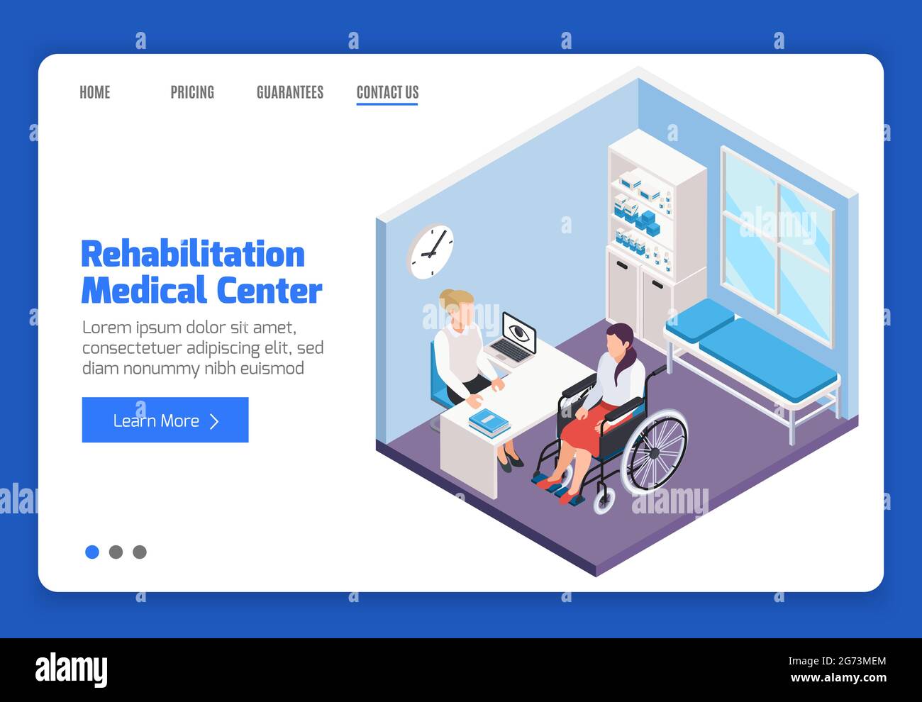 Femme handicapée en fauteuil roulant consultant médecin au centre médical bannière isométrique illustration vectorielle 3d Illustration de Vecteur