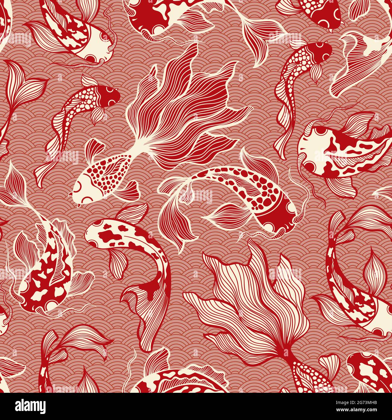 Motif sans couture japonais Koi Fish Vector en rouge pour textile Illustration de Vecteur