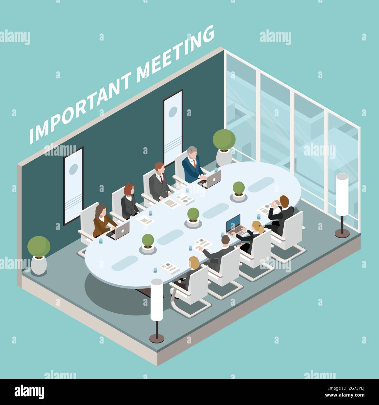 Salle de réunion de bureau d'entreprise pour les présentations importantes composition isométrique avec illustration vectorielle de table de réunion ovale Illustration de Vecteur