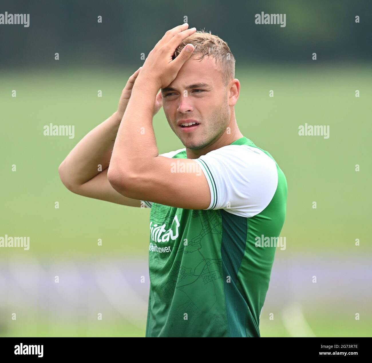 Tranent, Ormiston, East Lothian.Scotland. Royaume-Uni .3 juillet 21 Hibernian vs Dunfermline match amical avant la saison. Ryan Porteous de Hibernian FC 2021-202 Banque D'Images