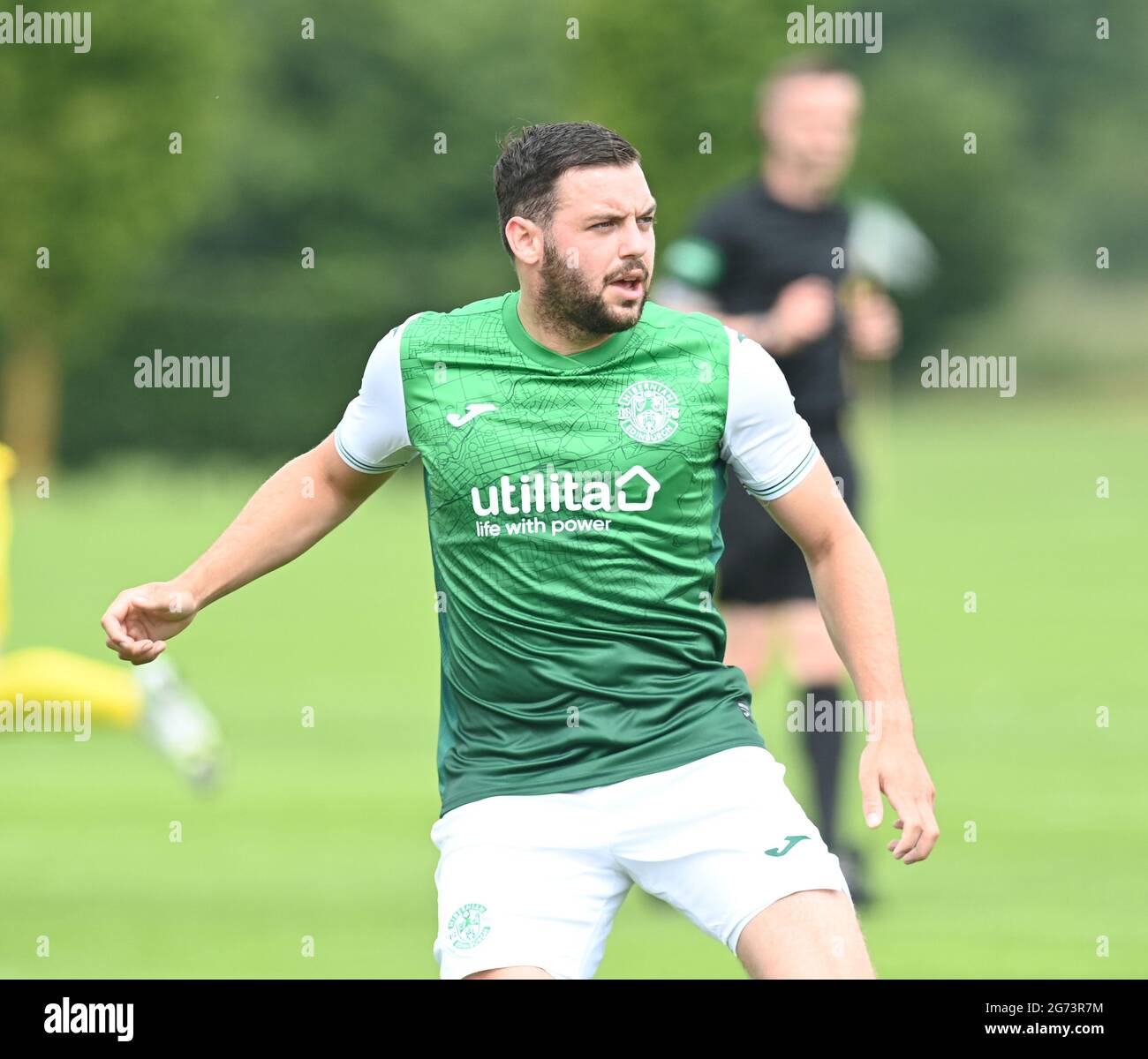 Tranent, Ormiston, East Lothian.Scotland. Royaume-Uni .3 juillet 21 Hibernian vs Dunfermline match amical avant la saison. Drey Wright de Hibernian FC 2021-2022 Banque D'Images