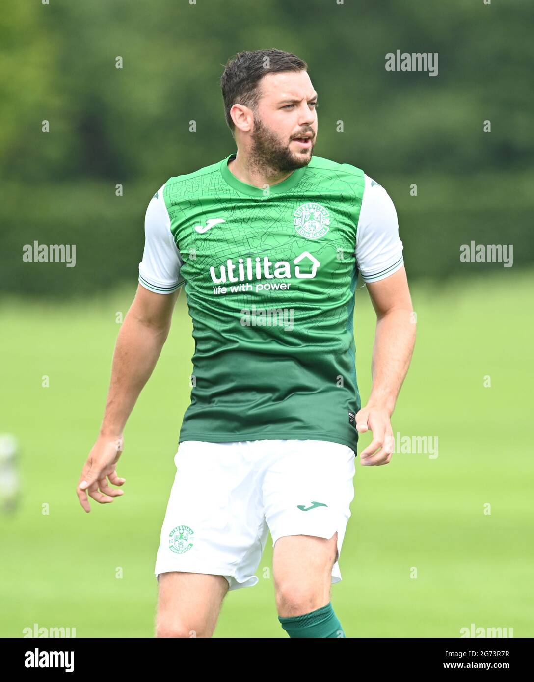 Tranent, Ormiston, East Lothian.Scotland. Royaume-Uni .3 juillet 21 Hibernian vs Dunfermline match amical avant la saison. Drey Wright de Hibernian FC 2021-2022 Banque D'Images