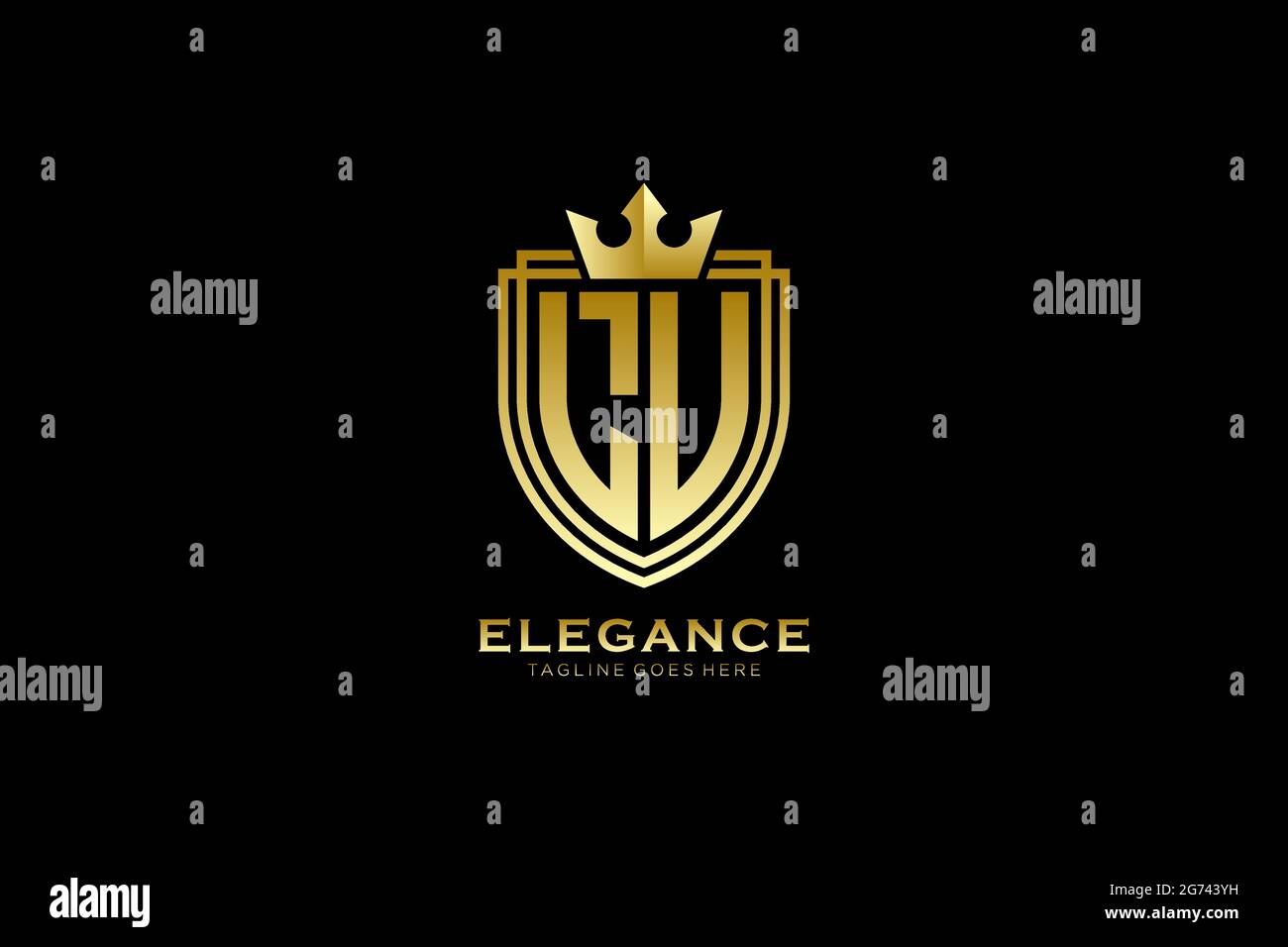 Lu élégant de luxe monogramme logo ou modèle de badge avec rouleaux et couronne royale - parfait pour les projets de marque de luxe Illustration de Vecteur