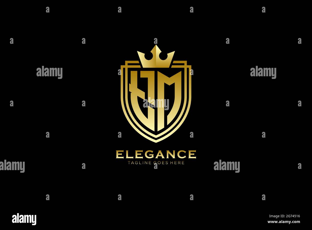 TM modèle élégant de monogramme ou de badge de luxe avec rouleaux et couronne royale - parfait pour les projets de marque de luxe Illustration de Vecteur