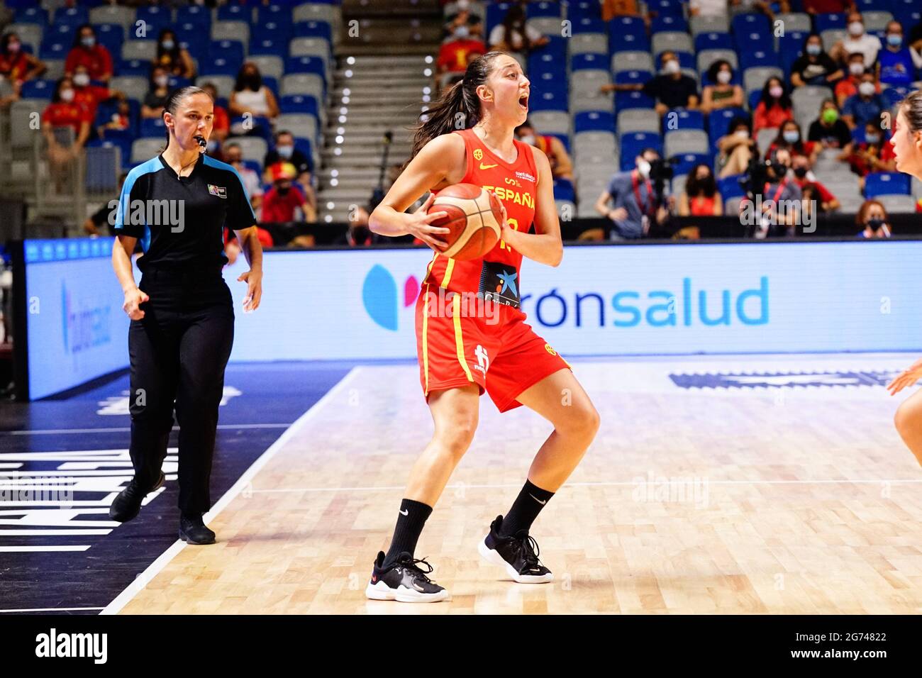 Malaga, Espagne. 08 juillet 2021. Gest de Maite Cazorla pendant l'Espagne contre la France match amical de basket-ball féminin au Palacio de los Deportes Jose Maria Martin Carpena avant les Jeux Olympiques de Tokyo 2020. (Note finale: Espagne 72: 61 France) (photo de Francis Gonzalez/SOPA Images/Sipa USA) crédit: SIPA USA/Alay Live News Banque D'Images