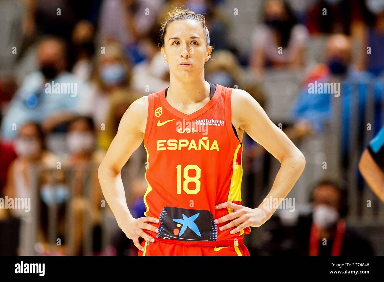 Malaga, Espagne. 08 juillet 2021. Queralt Casas en action pendant l'Espagne contre la France match amical de basket-ball féminin au Palacio de los Deportes Jose Maria Martin Carpena avant les Jeux Olympiques de Tokyo 2020. (Note finale: Espagne 72: 61 France) (photo de Francis Gonzalez/SOPA Images/Sipa USA) crédit: SIPA USA/Alay Live News Banque D'Images