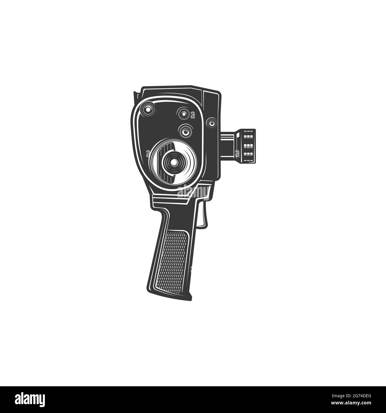 Outil de production de film et de prise de photo, icône monochrome isolée d'objet de mouvement rétro. Appareil photo avec appareil de réalisation de films vectoriels, prise de vue au cinéma Illustration de Vecteur