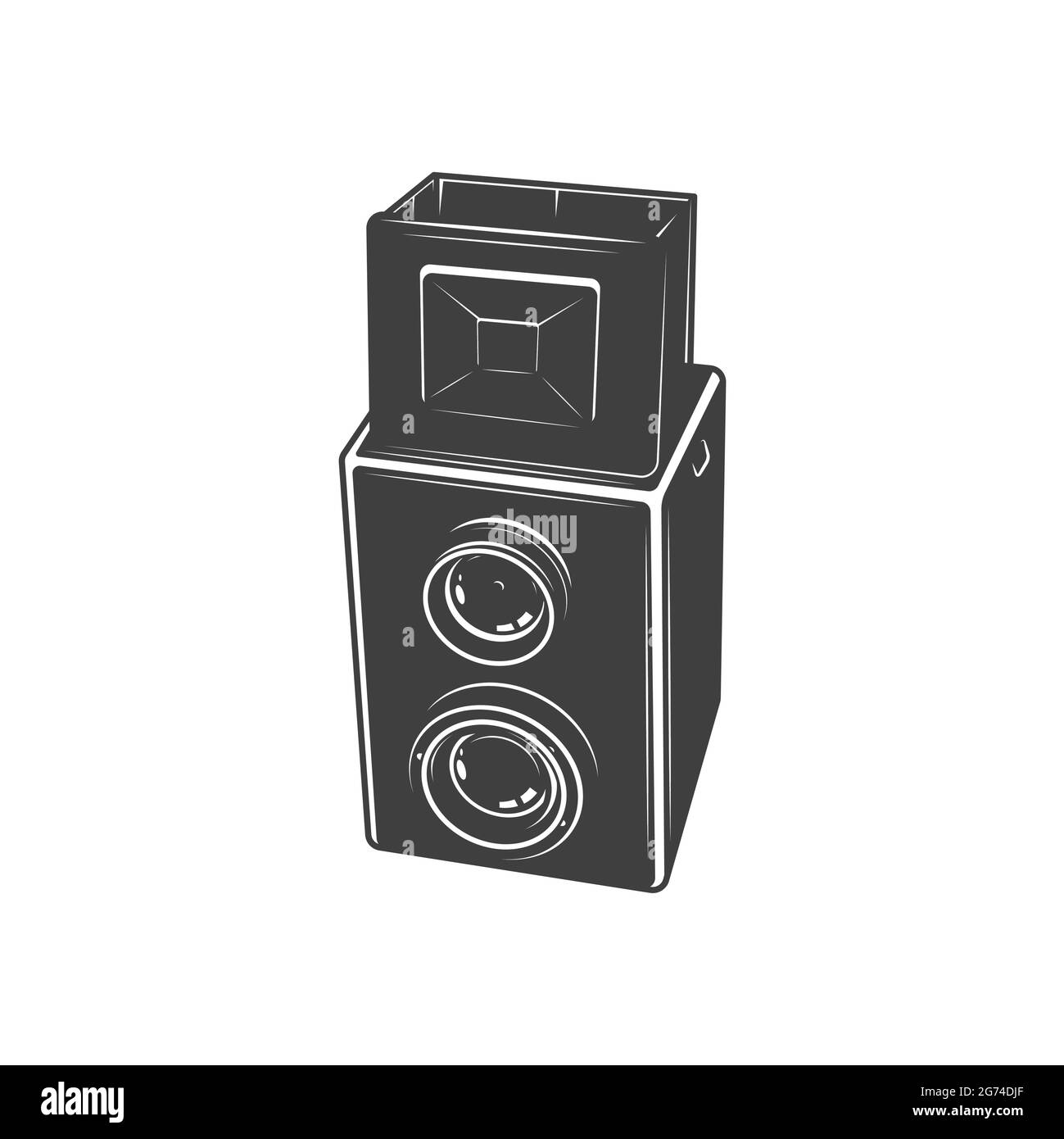 Boîtier de bobine de film ou appareil photo analogique photo isolé icône monochrome. Instrument de photographie vectoriel, appareil photo en noir et blanc Illustration de Vecteur