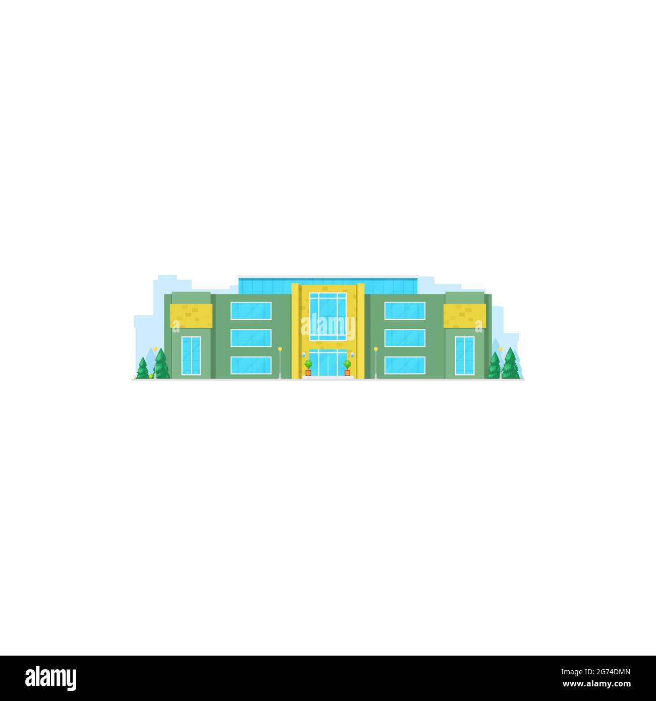 École bâtiment plat icône, maison d'université, vecteur d'éducation secondaire université isolée ou campus d'académie. Extérieur de l'école ou de la salle d'école maternelle, h Illustration de Vecteur