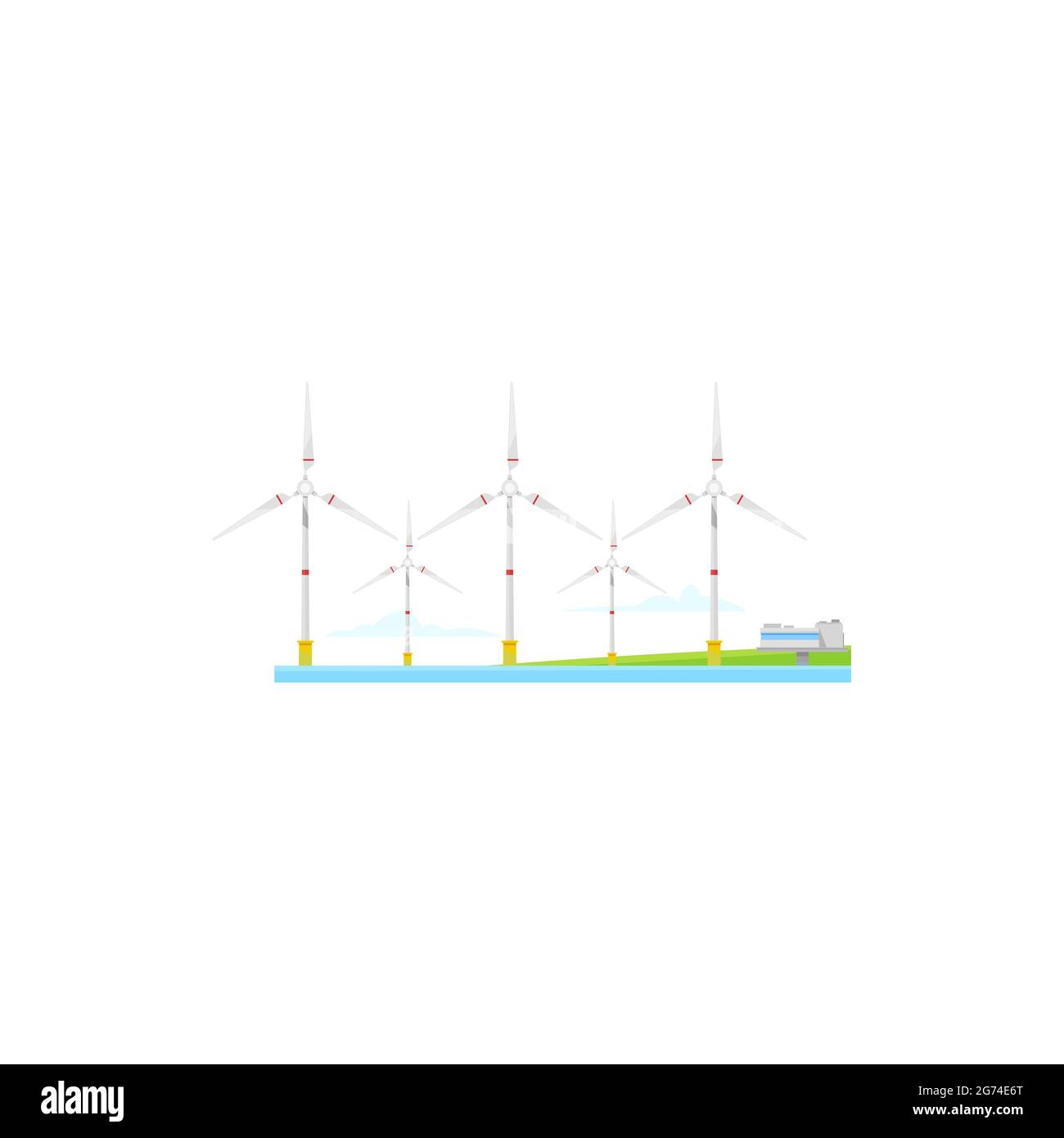 Énergie éolienne éolienne, électricité éolienne éolienne, vecteur vert énergie renouvelable industrie. Moulins à vent en mer, énergie propre alternative et génération d'énergie Illustration de Vecteur