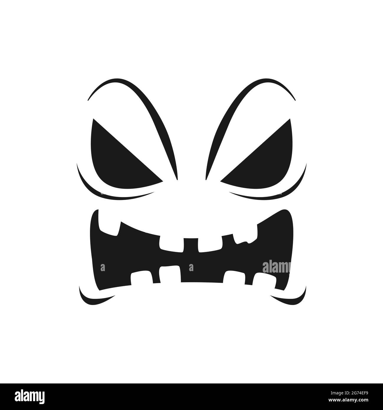 Halloween citrouille visage vecteur icône, effrayant mal emoji avec les yeux créepy et la bouche touchante. Fantôme, lanterne isolée monochrome monstre face émotion Illustration de Vecteur
