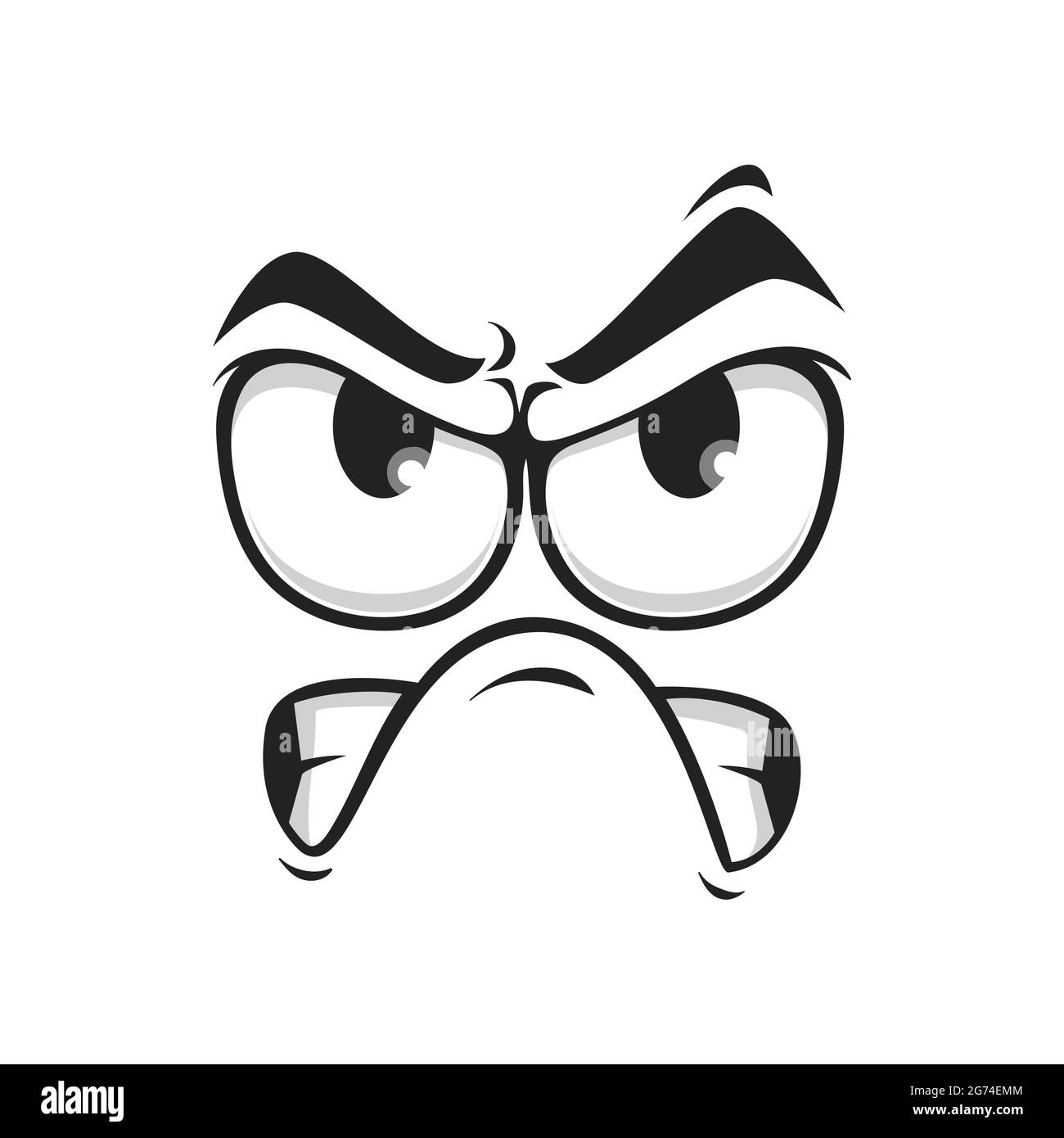 Emotion bouleversée, triste et triste emoji avec une bouche fermée et une smiley en colère isolée. Vecteur grumpy sullen emoji, ireful ou émoticône rageeux. Ang. Irrité Illustration de Vecteur