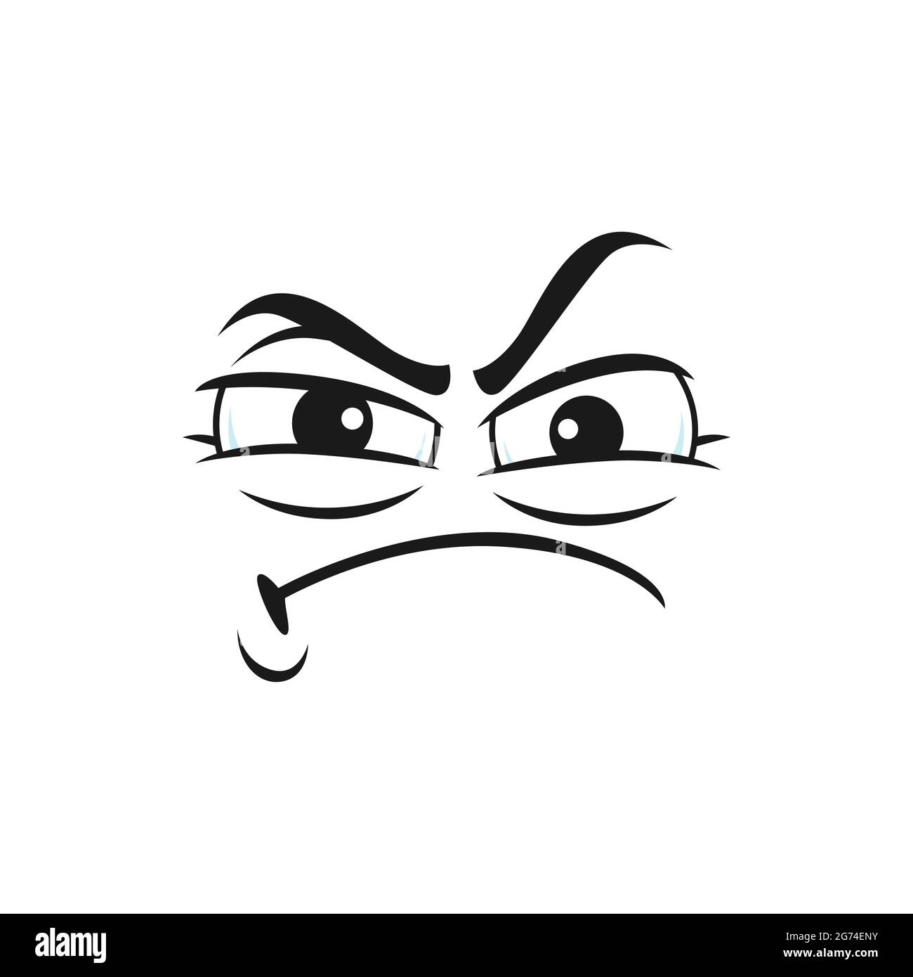 Ennuyé émoticône irrité avec les grands yeux, enfoncé caractère icône isolée. Vecteur bouleversé émoticône avec une expression triste du visage, un visage agacé ou ennuyé. Unhapp Illustration de Vecteur