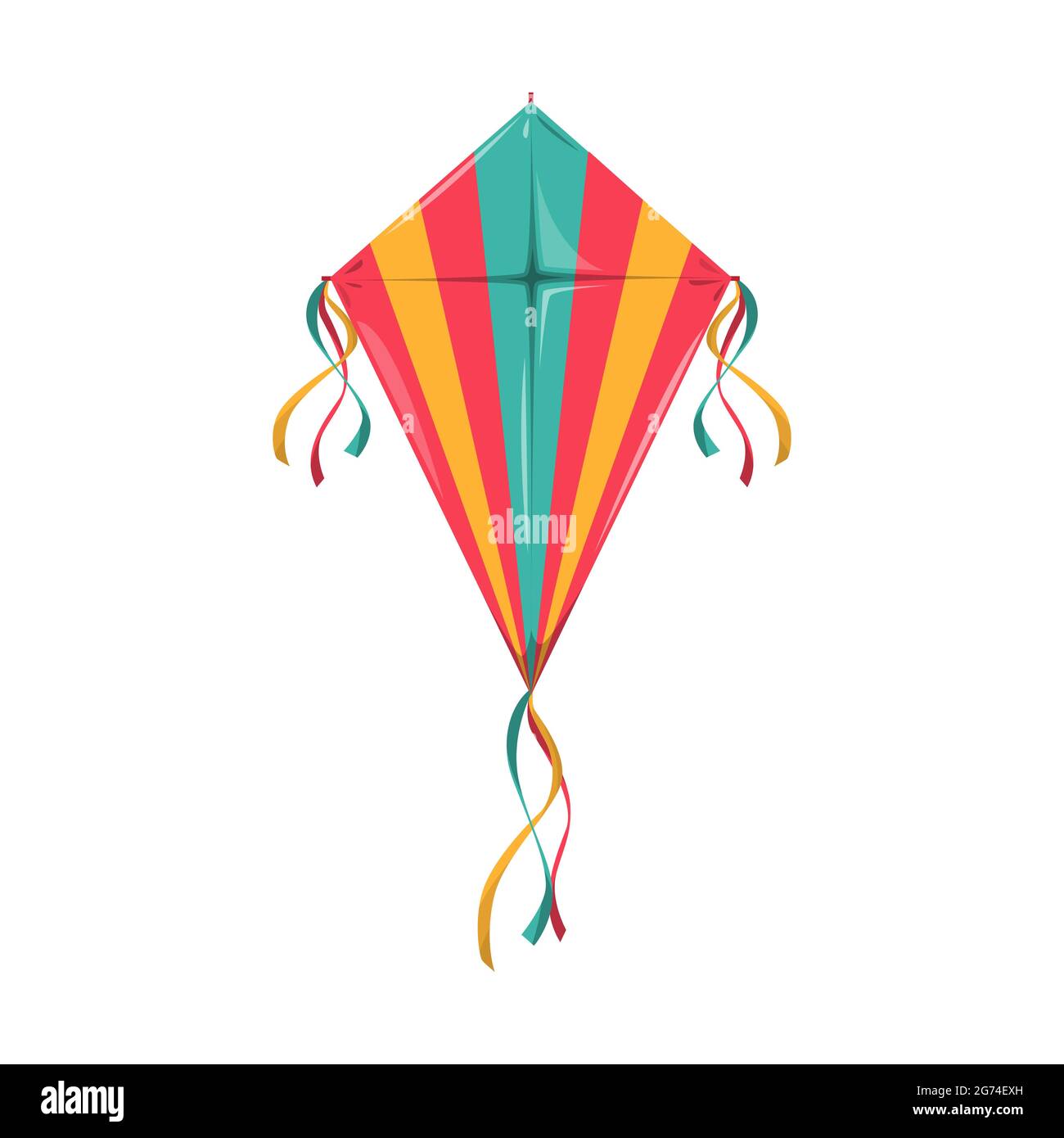 Colorer le cerf-volant avec des cordes isolées symbole de fête d'été. Objet volant de kitesurf vectoriel, objet d'activité de sport de loisir avec cordes, Uttarayan f Illustration de Vecteur