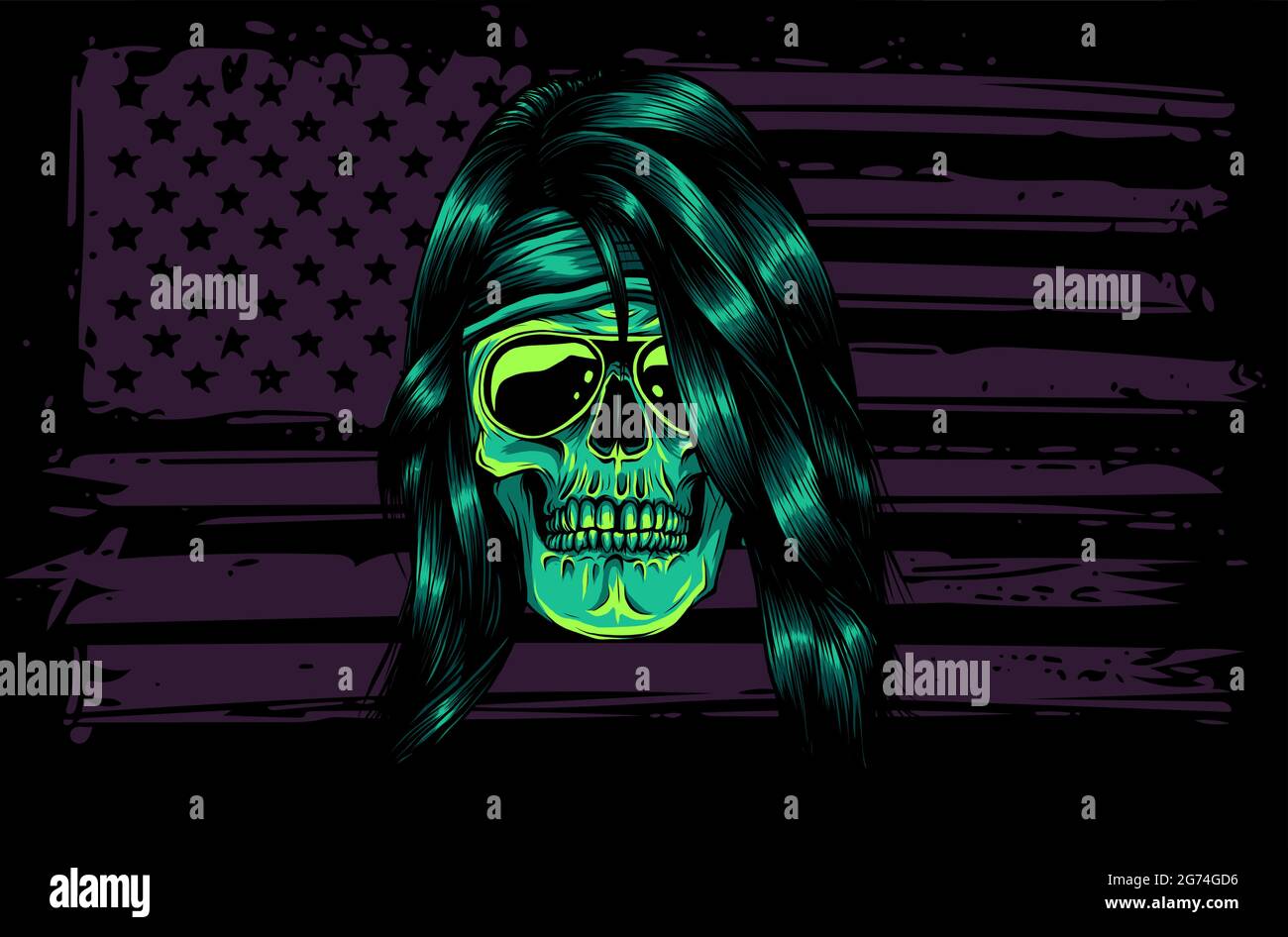 illustration vectorielle du crâne avec drapeau américain Illustration de Vecteur