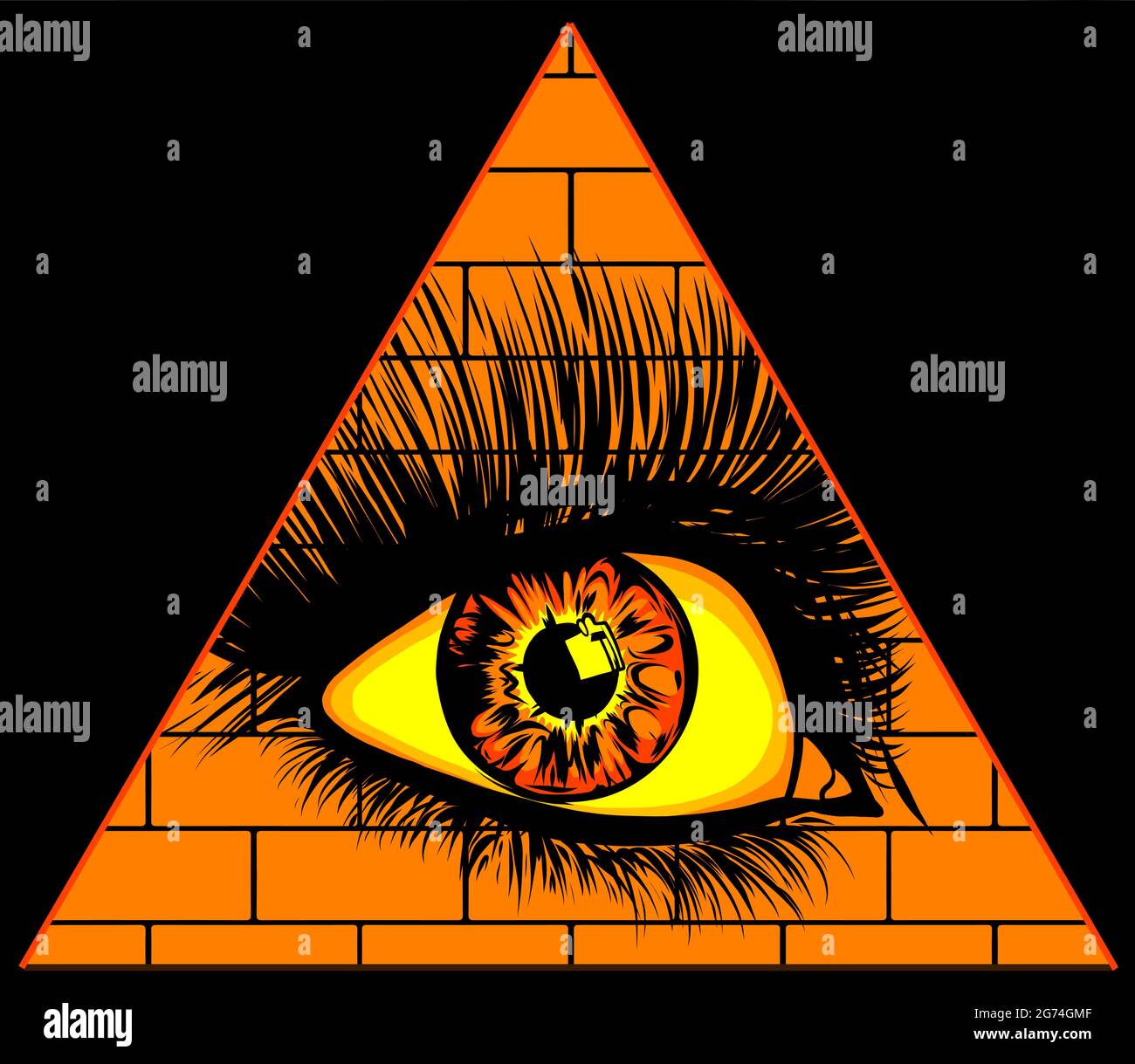 Œil de la providence. Tous les yeux voyant dans le triangle au-dessus du symbole masonique de la pyramide. Illustration de Vecteur